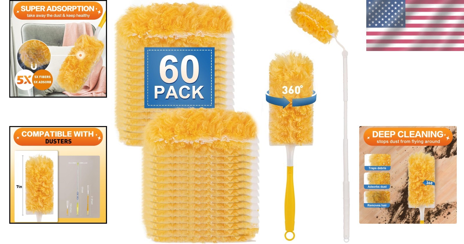 Complete Disposable Duster Kit: 60 Refills & 3FT Telescopic Handle for Dusting