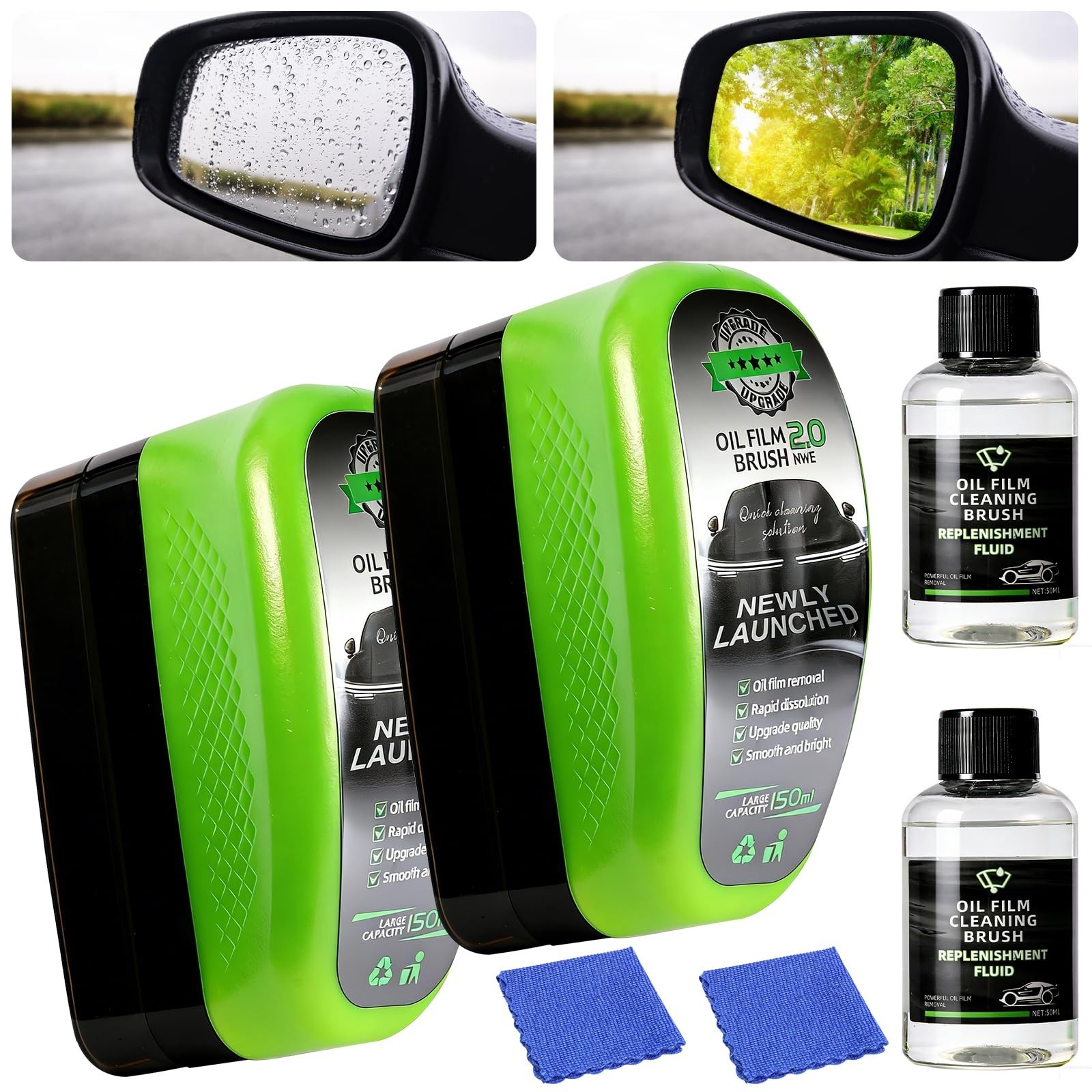 Oil-Free Car Glass Cleaner 2PCS – Upgrade Automotive Windshield Brush Tool, Clea