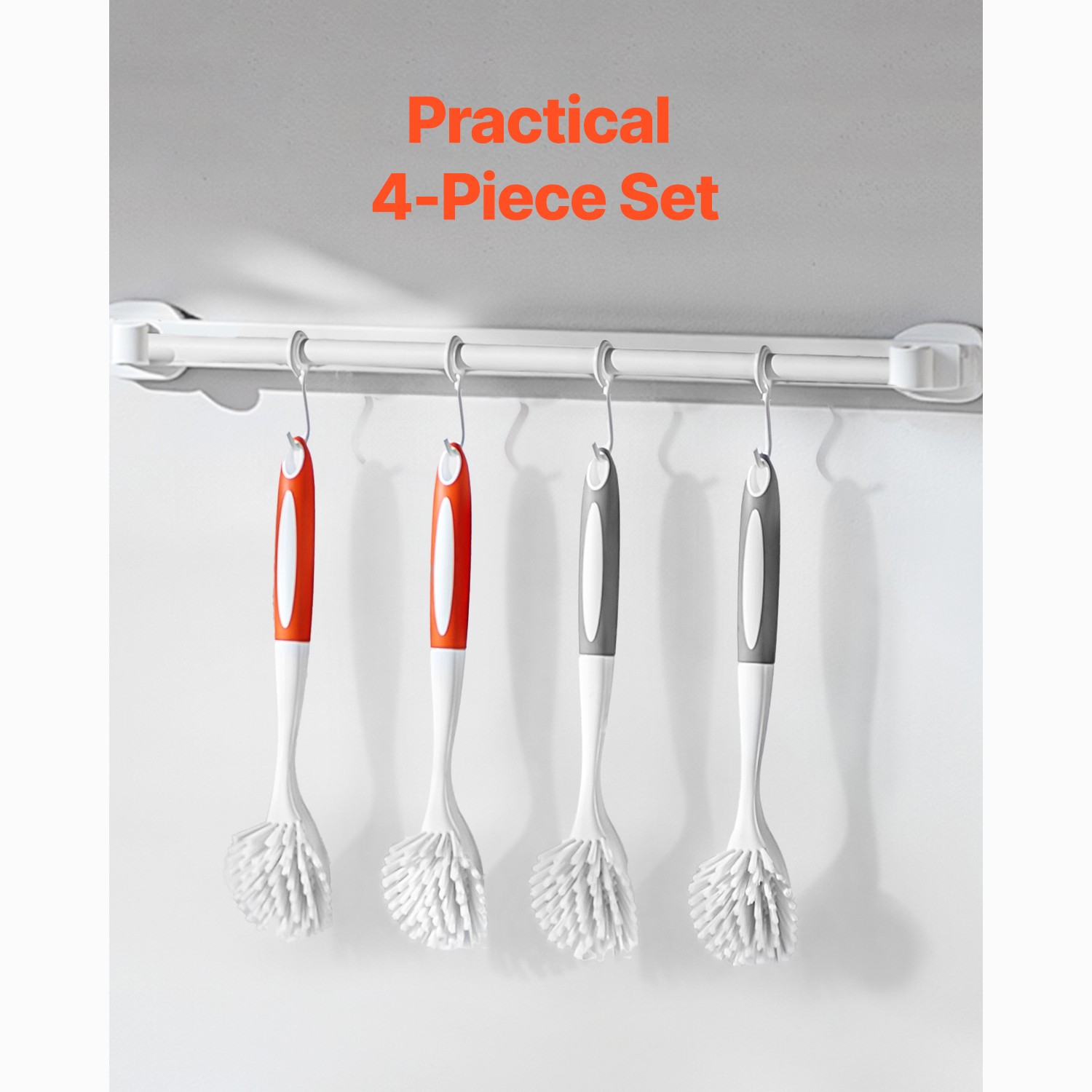 Uimoso Set of 4 Kitchen Scrub Brushes with PP Handle – 2 Gray & 2 Orange