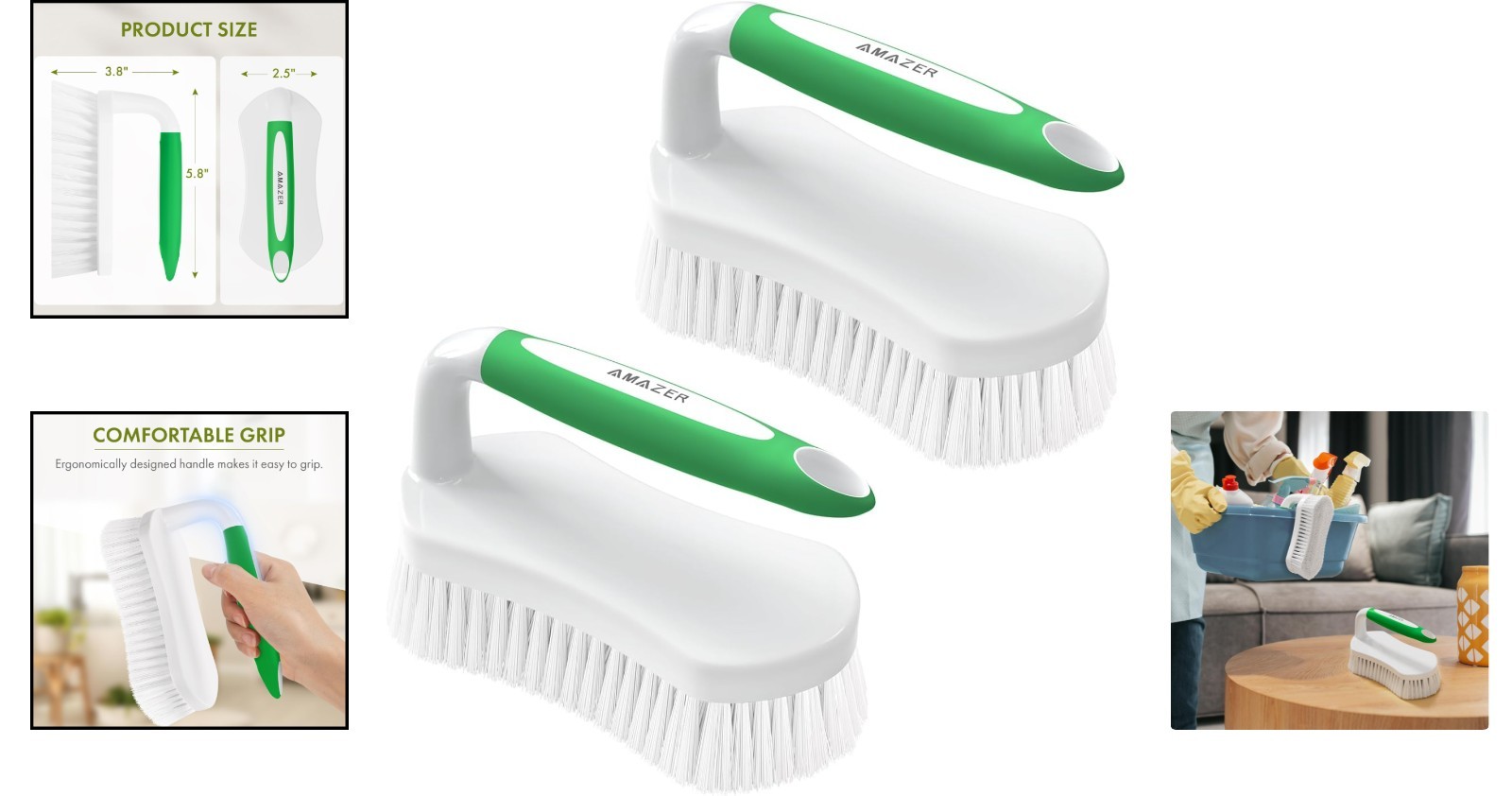 Durable Stiff Bristle Scrubber – Ergonomic Handle for Easy Cleaning – 2 Pack