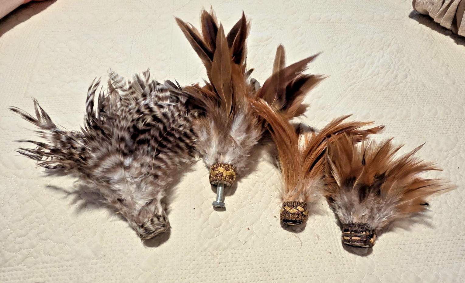 Set of 4 Vintage Real Feather Duster Tips for Mini Wooden Base Threaded Insert