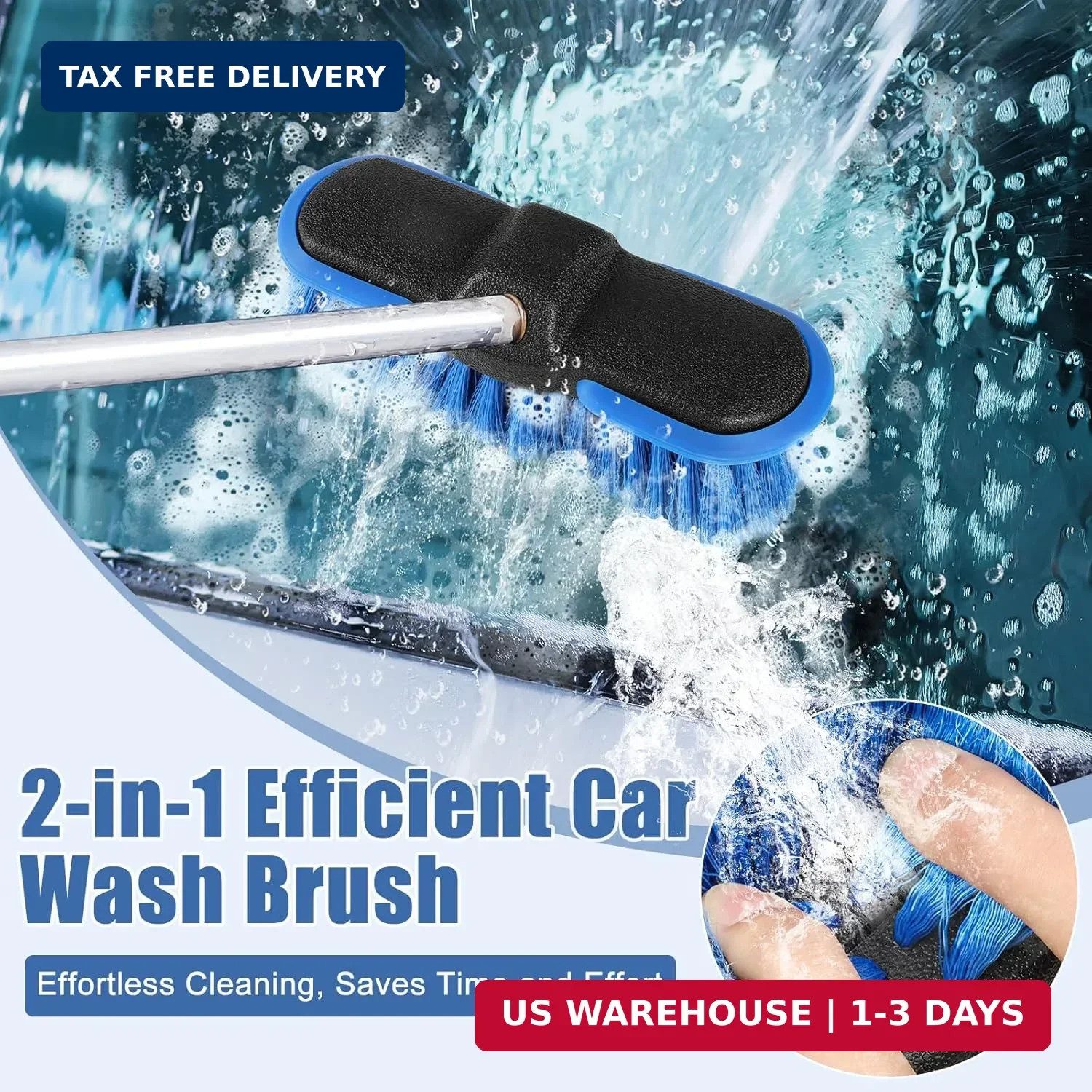 Car Wash Brush Head with Soft Bristle 8”, Cleaning Blue