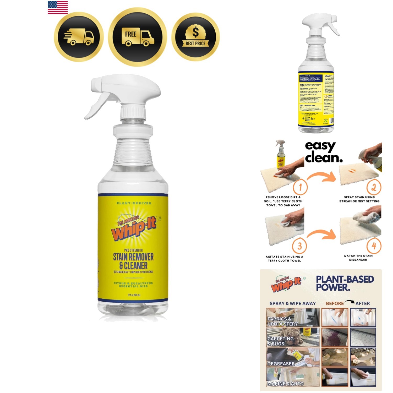 Whip It Cleaner, Multi Purpose Stain Remover Professional Strength Spray, Pla…