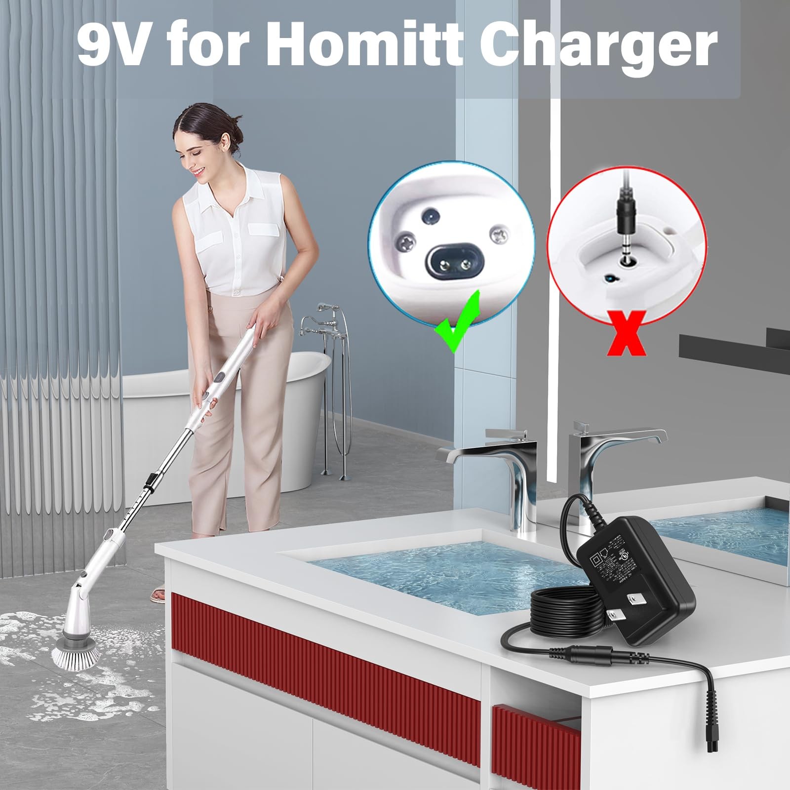 9V Scrubber Charger Fit for Homitt HM115C Electric Spin Scrubber