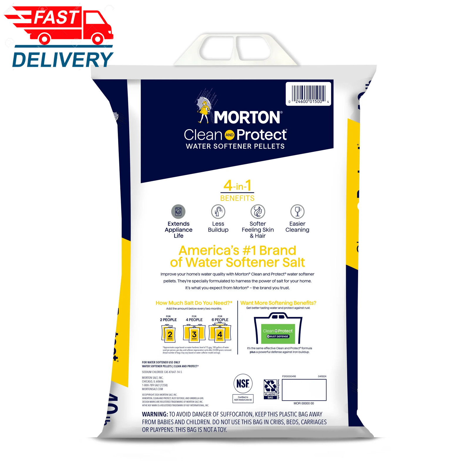 Morton Clean and Protect Water Softener Salt Pellets, 40 Lb