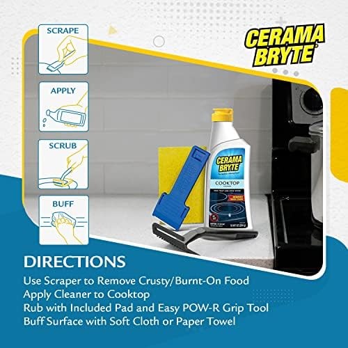 Cerama Bryte Glass Cooktop and Stove Top Cleaner Combo Kit – Includes Cleanin…