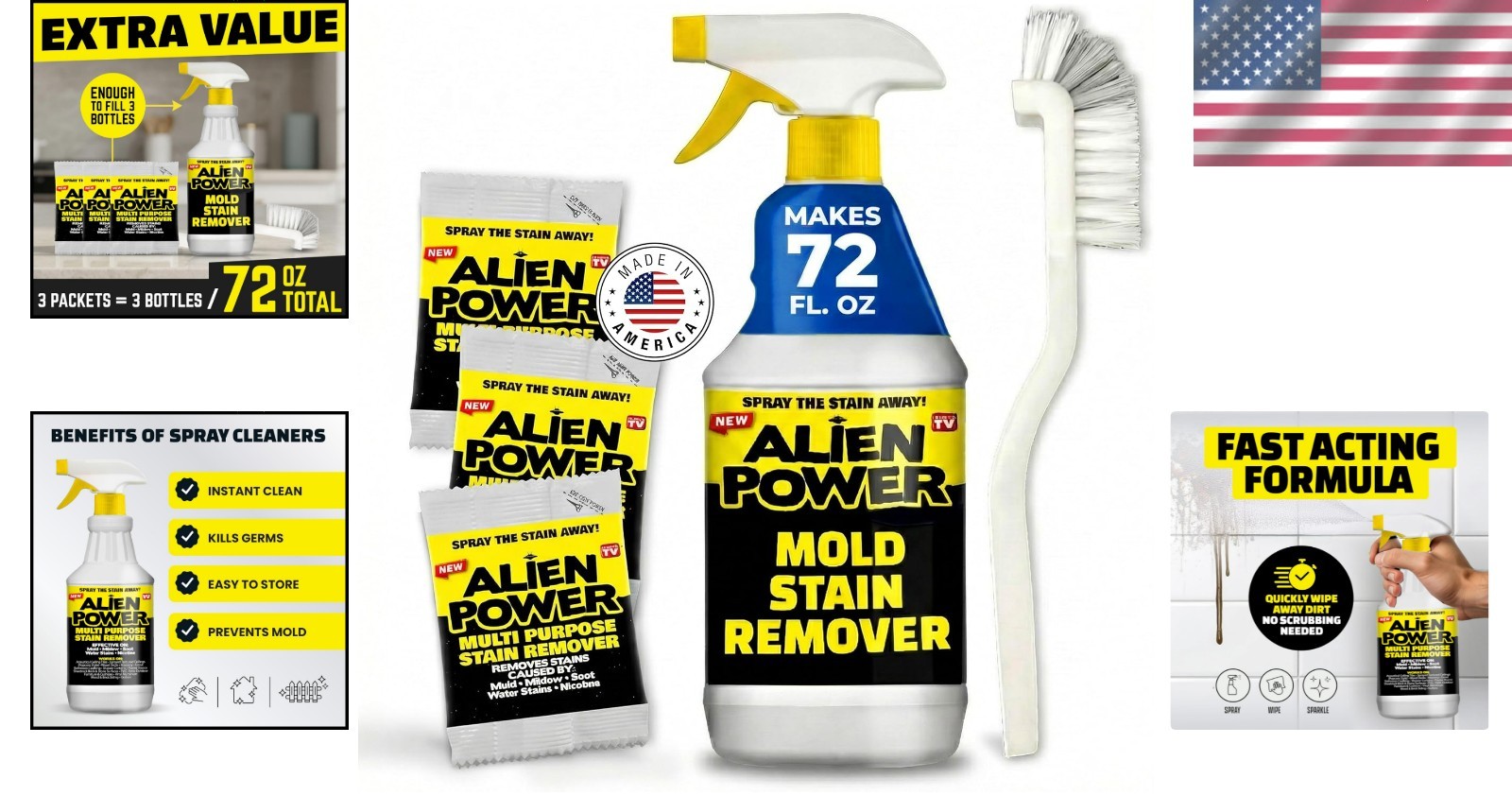 72 Fl Oz Alien Power Instant Spray – Multi-Purpose Mold & Mildew Remover 3-Pack