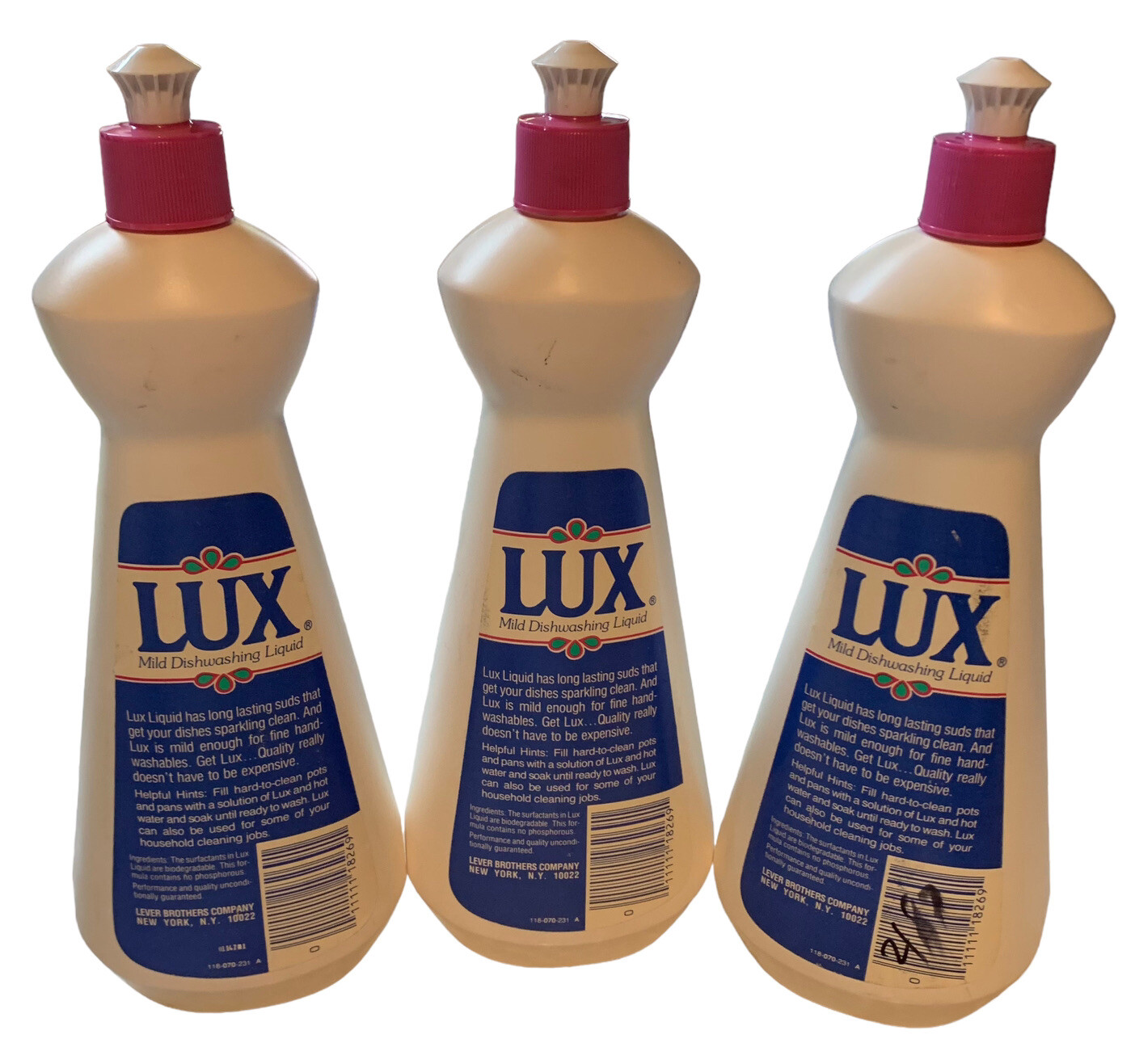 3- Vintage 1980’s Lever LUX Mild Dishwashing Liquid Dish Soap 22 Oz Prop NEW NOS
