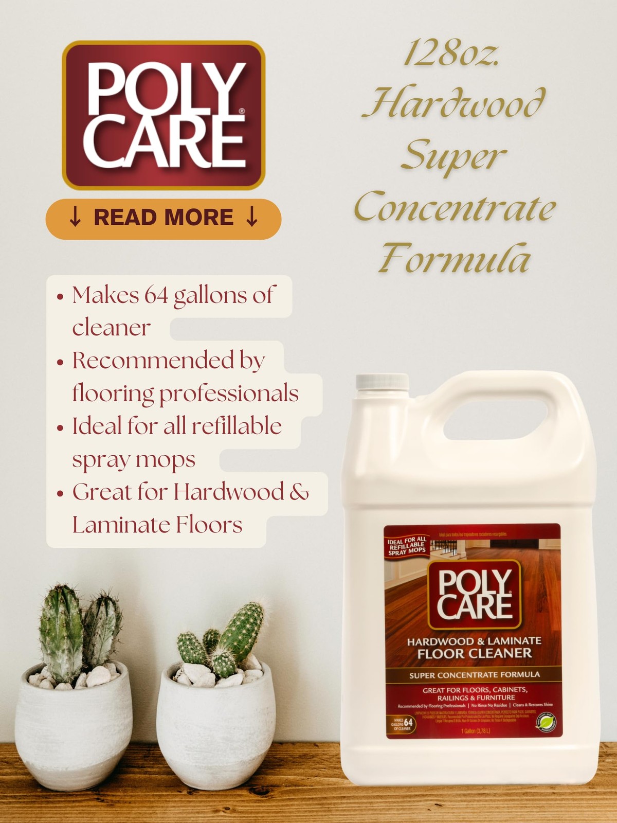 PolyCare Hardwood Floor Cleaner Super Concentrate – 128 Fl Oz – Fresh- Dilute