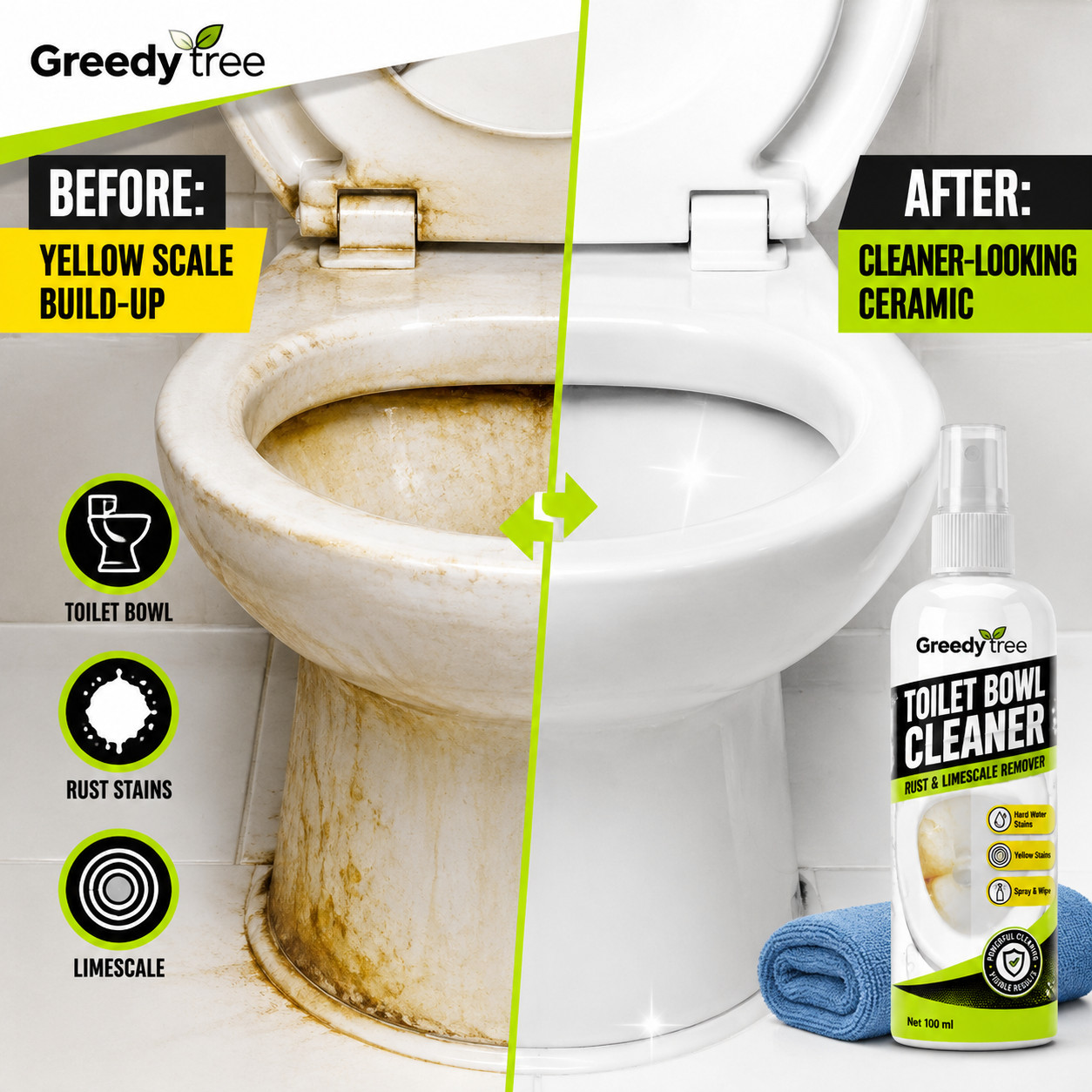 Bathroom Cleaner Spray for Toilet Yellow Stains Rust and Limescale