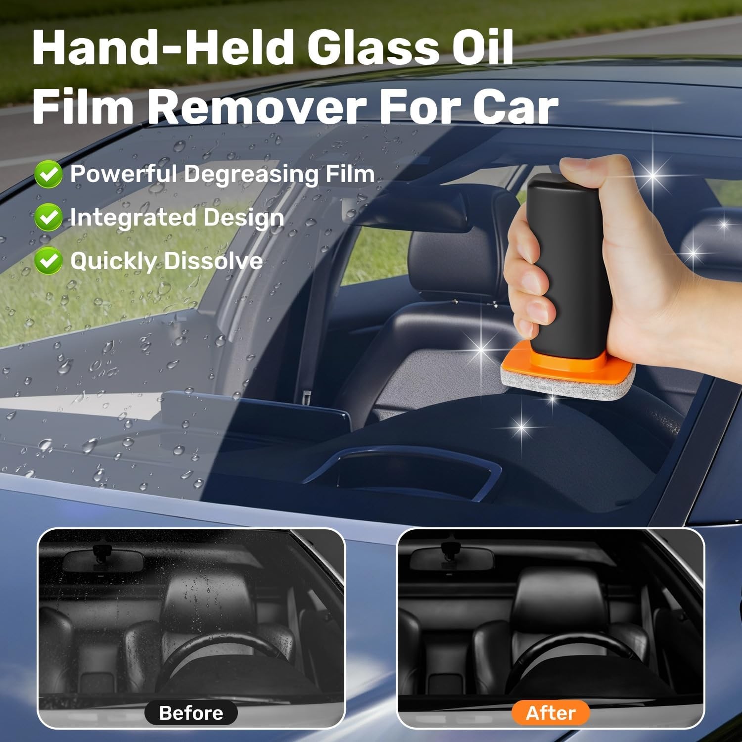 Glass Oil Film Remover for Car, Glass Emulsion Cleaner, Cleaning Board Removes