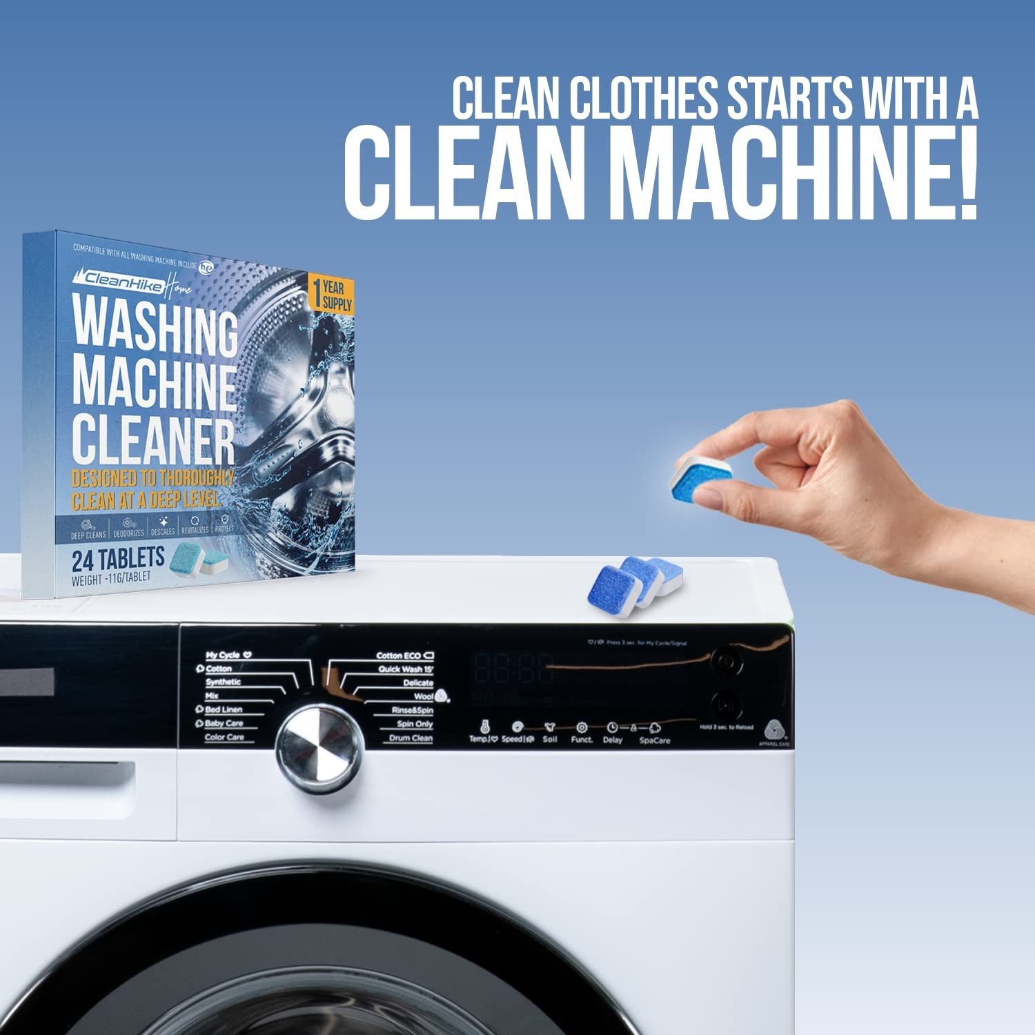 Washing Machine Cleaner Tablets 24 Pack Deep Cleaning Descaler Front Load