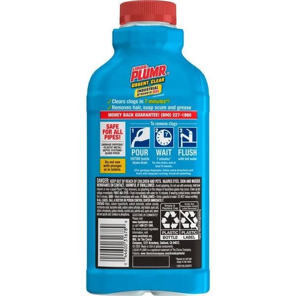 LIQUID-PLUMR 17Oz Industrial Strength Urgent Clear Clog Remover & Drain Cleaner
