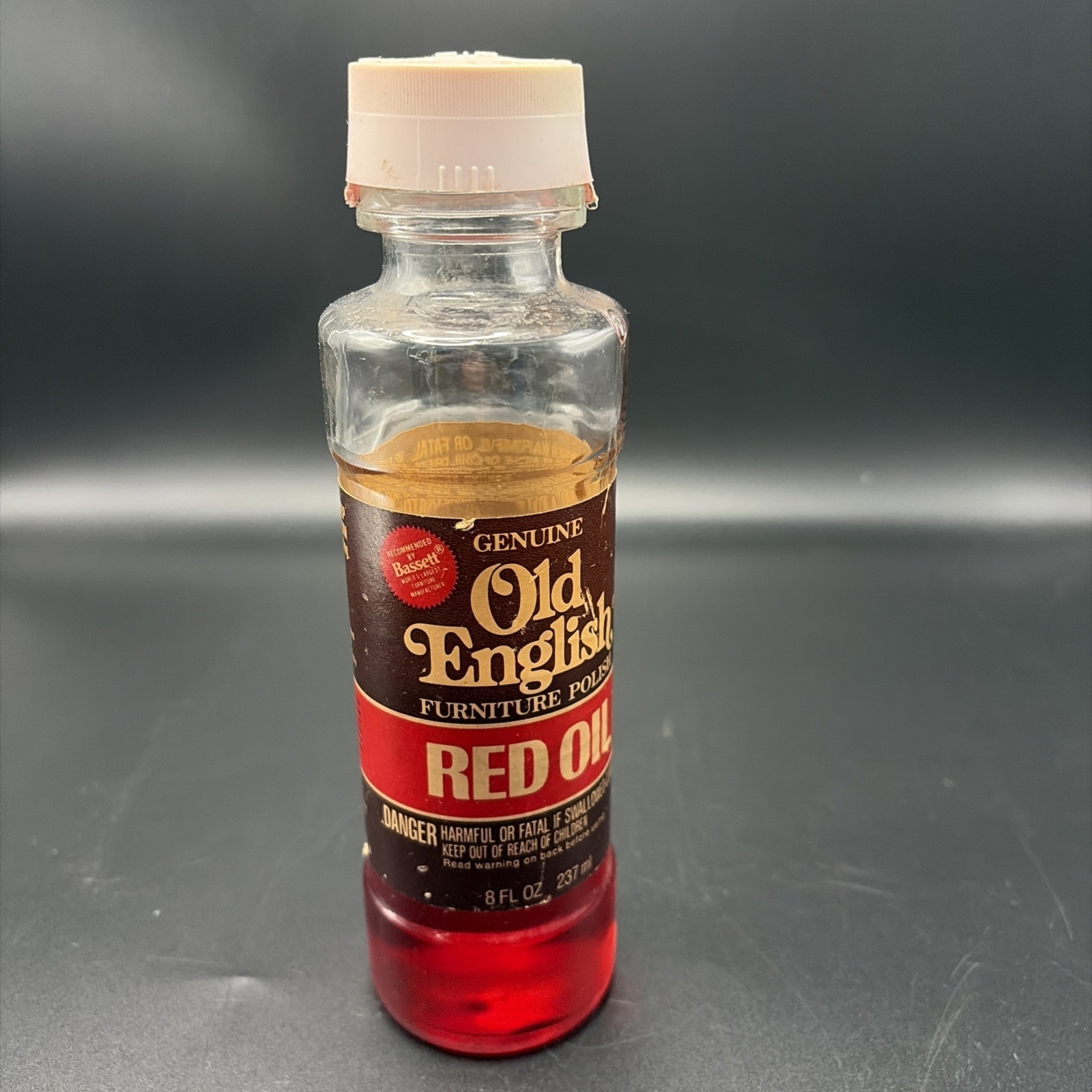 Vintage Old English Red Oil Furniture Polish 8 Oz Glass Bottle DISCONTINUED~1/2