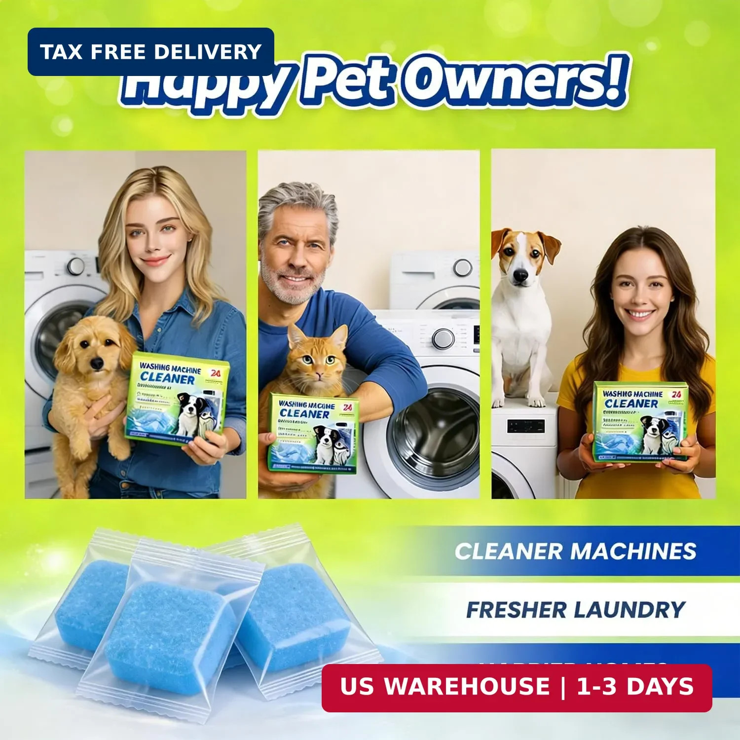 Enzyme Washing Machine Cleaner Tablets for Pet Owners, [2X Power] Washer Cleaner