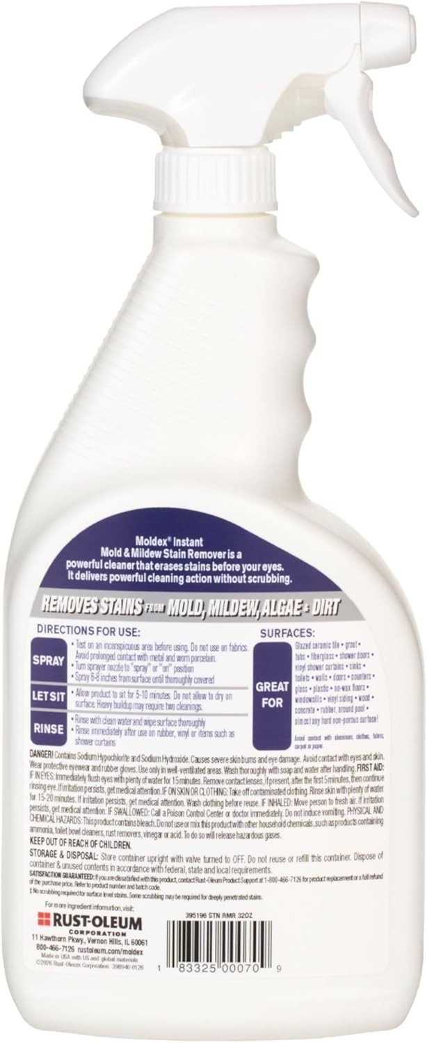 Mold & Mildew Stain Remover Spray – 32 oz All-Purpose Indoor & Outdoor Cleaner