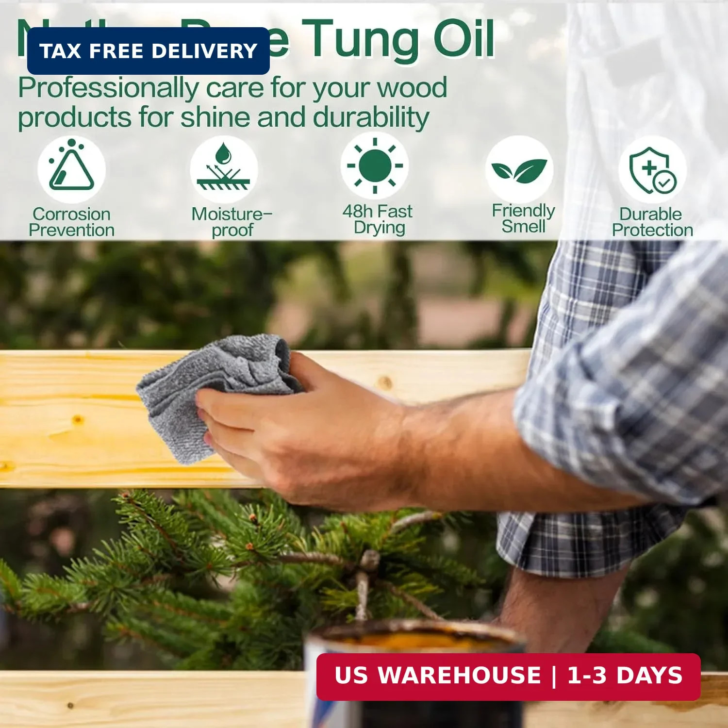 32OZ 100% Pure Tung Oil for Wood-Pure Natural Wood Oil for Indoor & Outdoor Use,