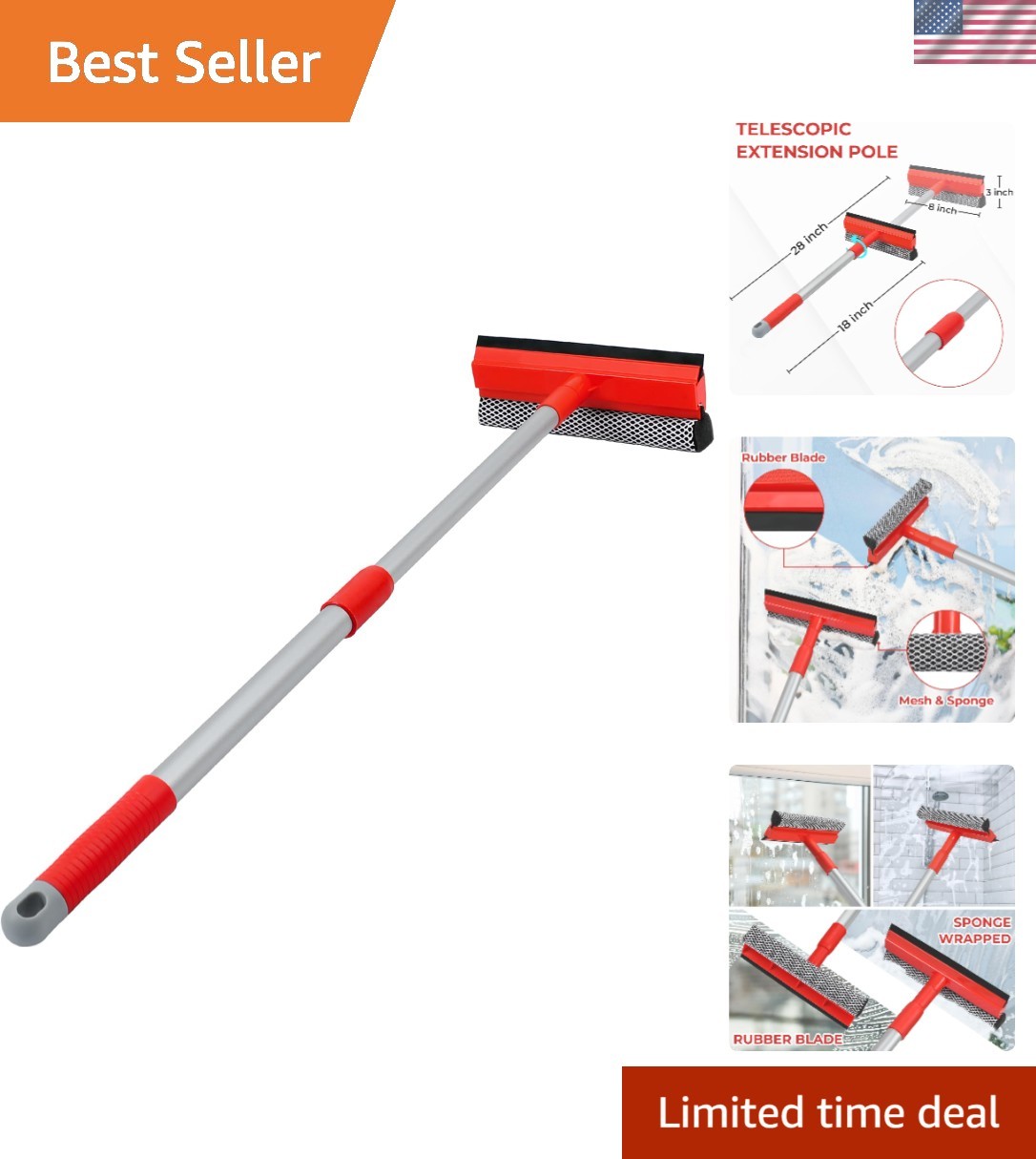 Windshield Cleaner Tool 2 in 1 Car Window Squeegee with Extendable Handle