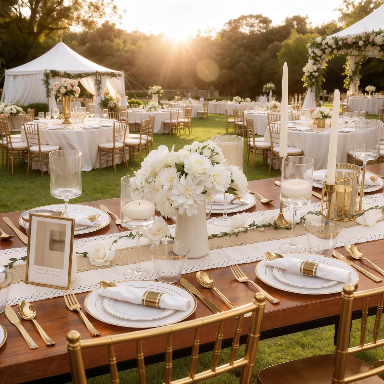 WDF Partyware 350Piece Gold Dinnerware Set for 50 Guests – Gold Plastic Plates