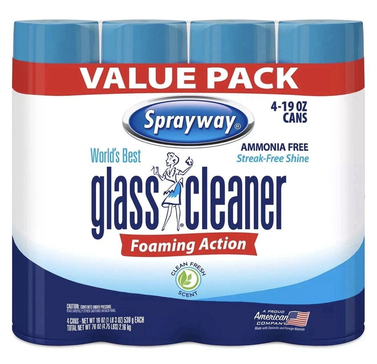 Sprayway, Glass Cleaner, 19 Oz Cans, Pack of 4-Free Shipping