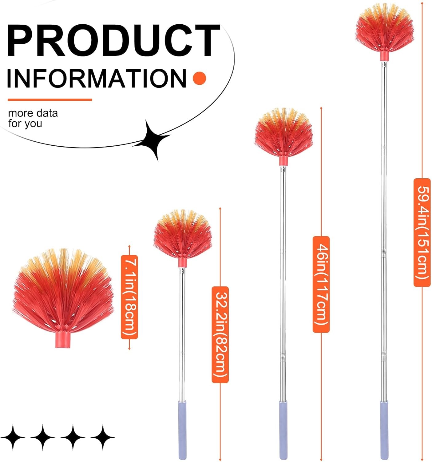 Cobweb Duster with Extension Pole, 59″ Adjustable Stainless Steel Pole, Washable