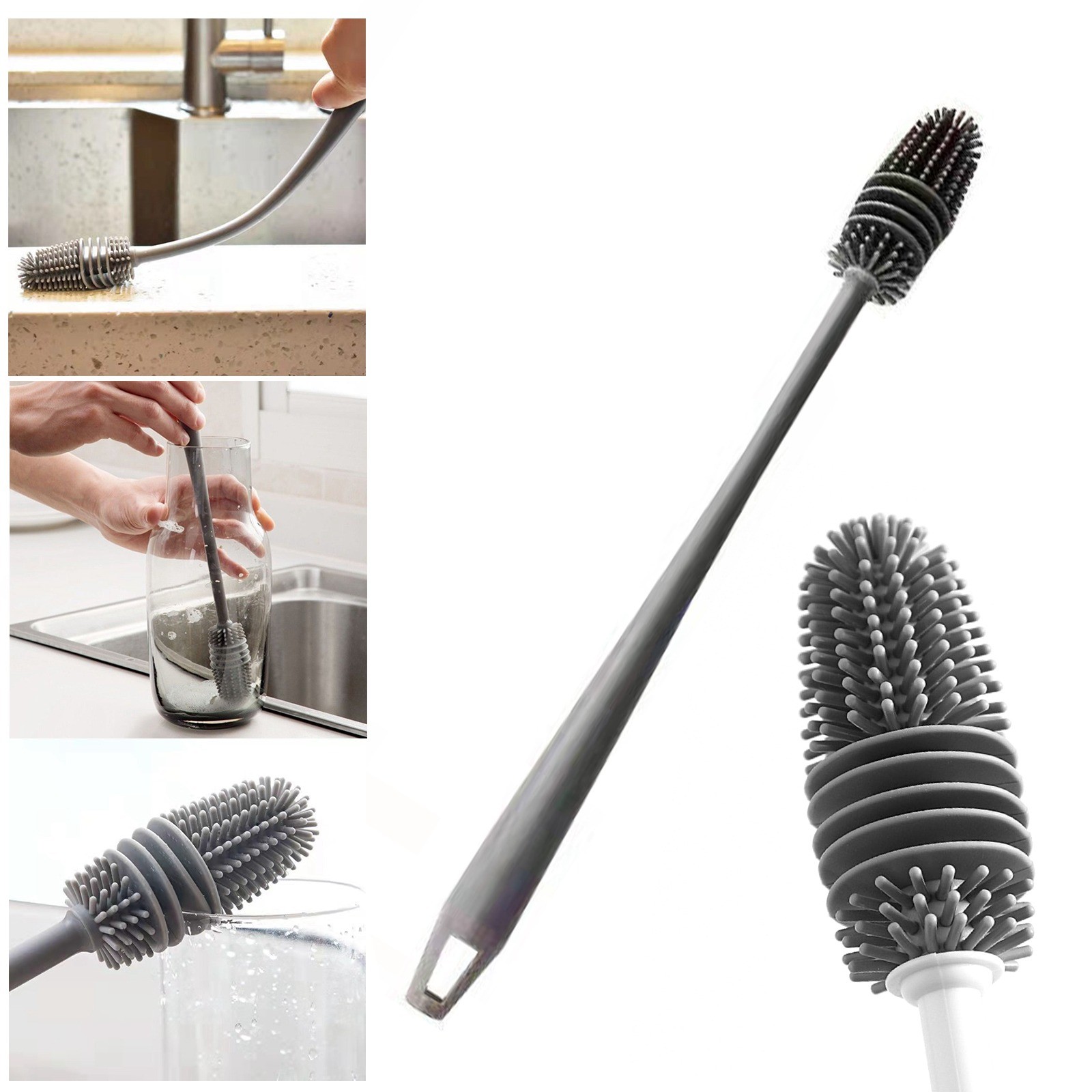 1Pc Bottle Scrubbing Washing Brush Silicone Long Handle Cup Cleaning Brush Tool
