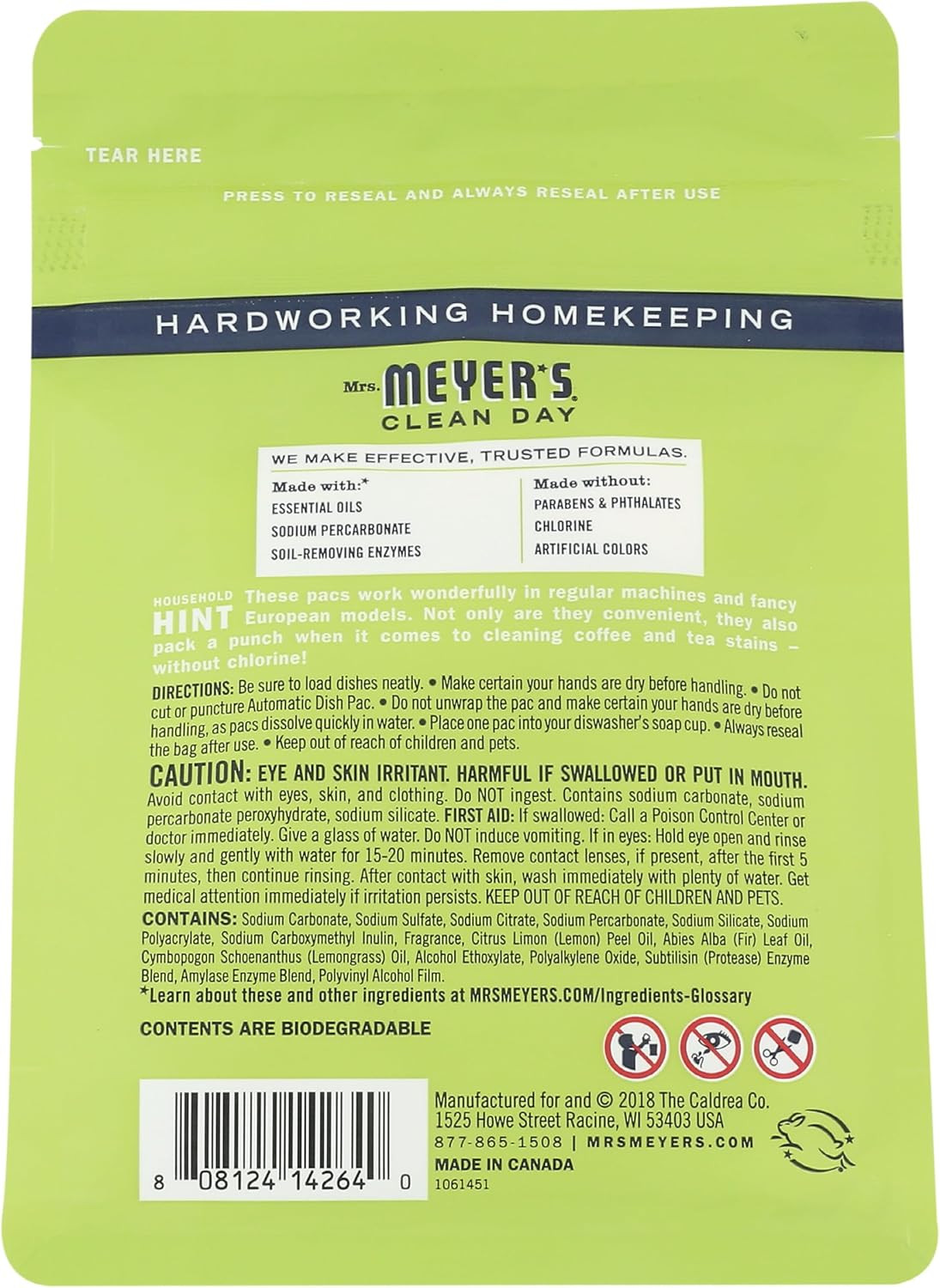 MRS. MEYER’S CLEAN DAY, Dishwasher Lemon Verbena, 11.6 Ounce