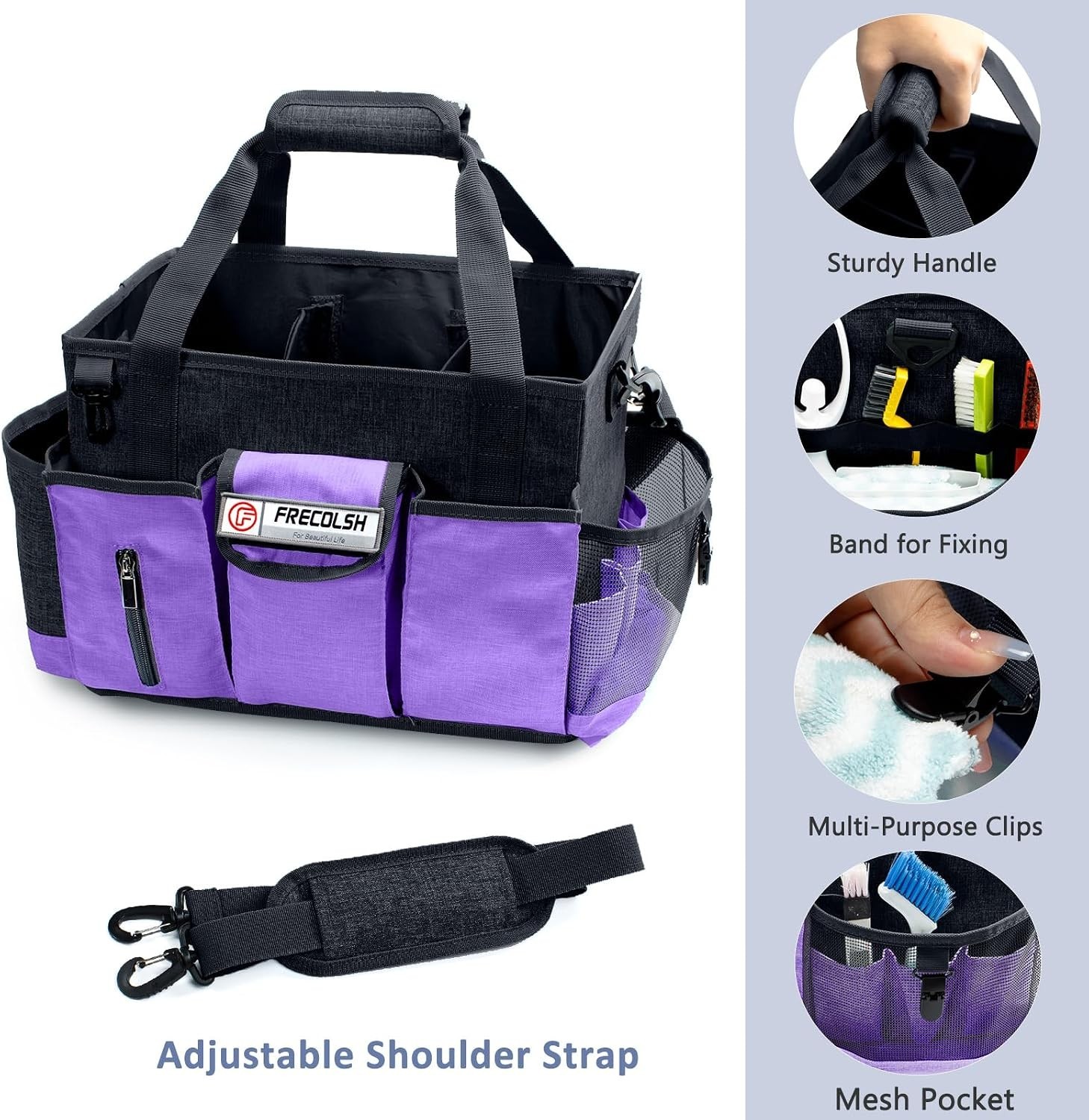 Sturdy Purple Cleaning Organizer with Waterproof Pockets for Housekeeping Needs