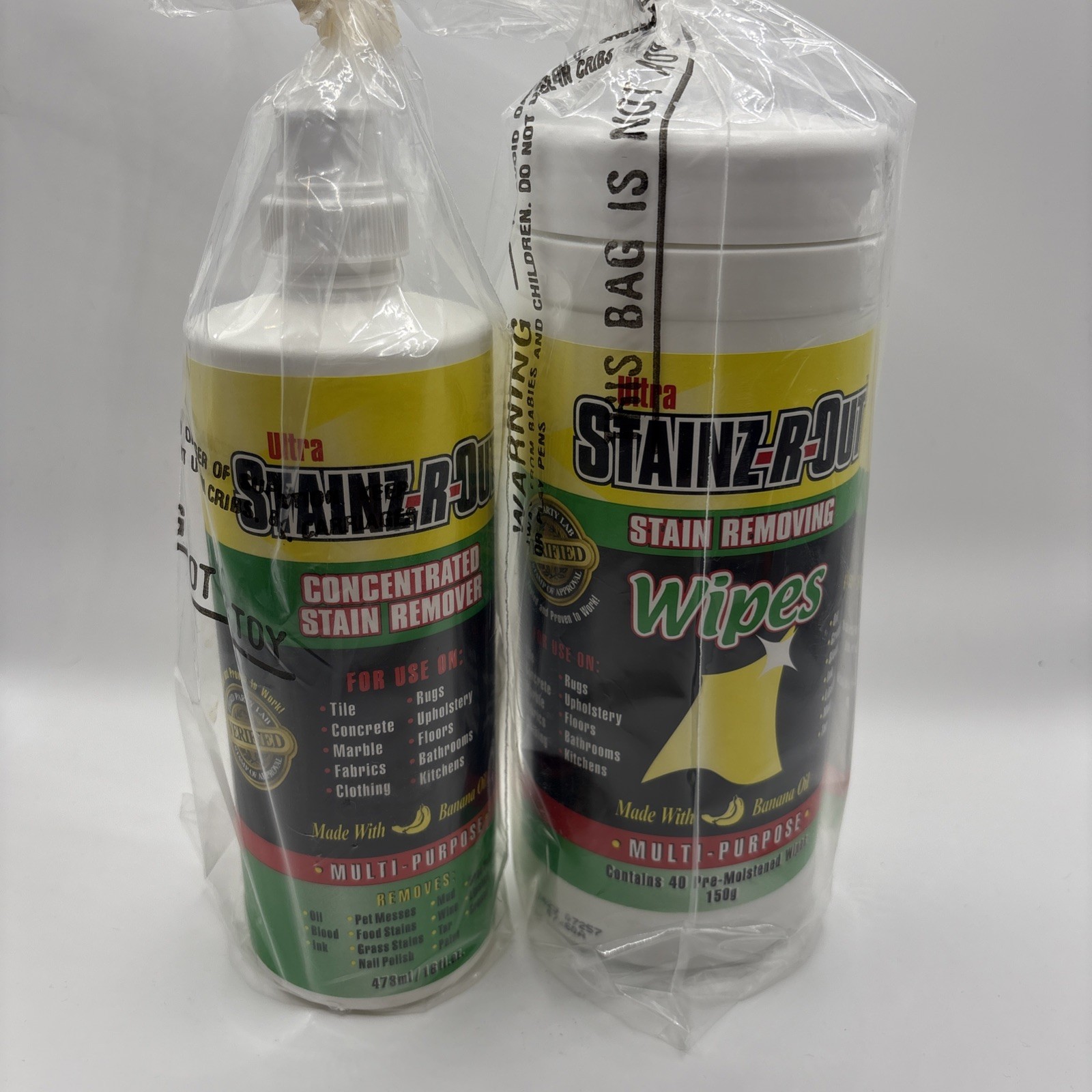 Ultra Stainz-R-Out 2 Pack 16 oz Concentrated Stain Remover & 40 Moistened Wipes