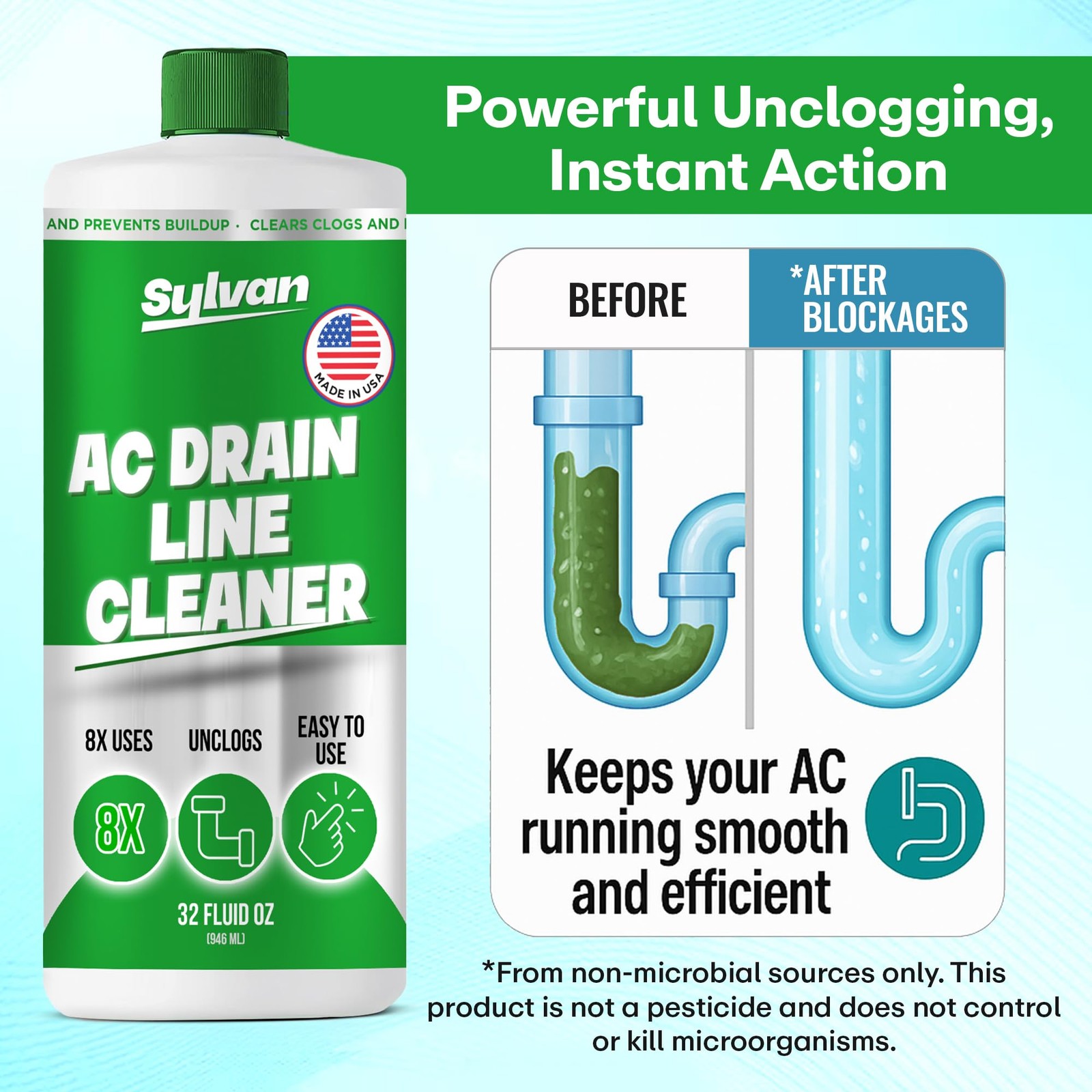 Sylvan AC Drain Line Cleaner | Free XXL Drain Brush | 32 Oz | 12 Month Supply…