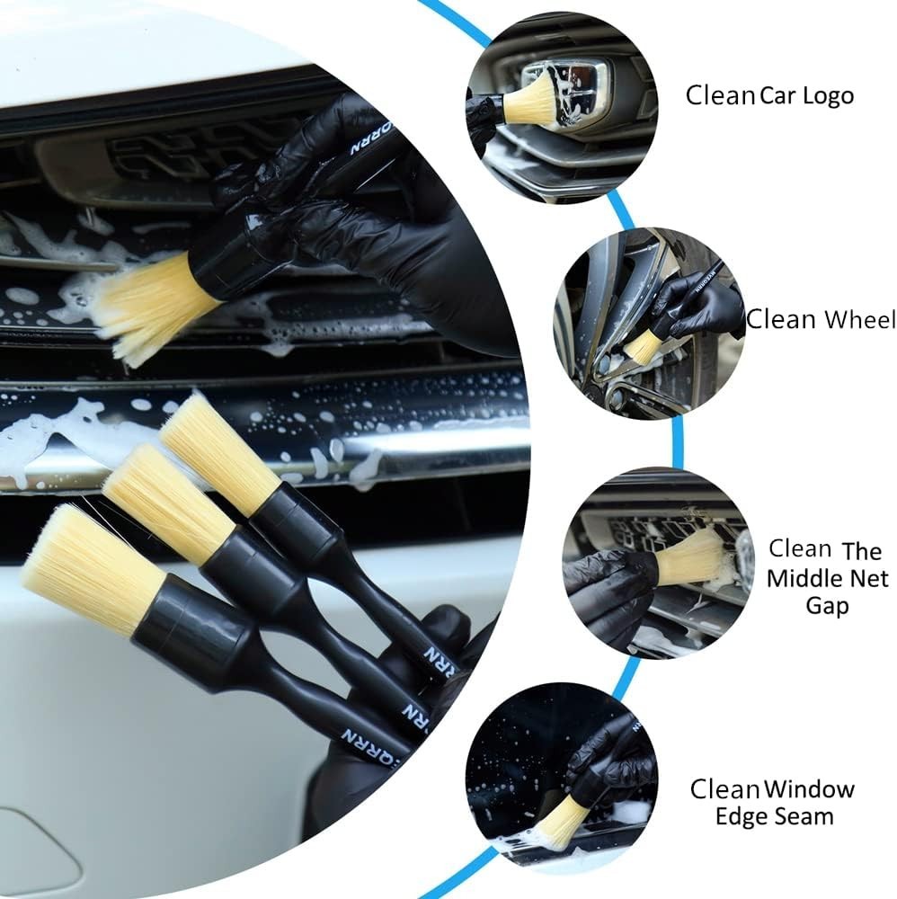 Car Detailing Brush Set 5pcs Boar Hair Scratch-Free Interior and Exterior