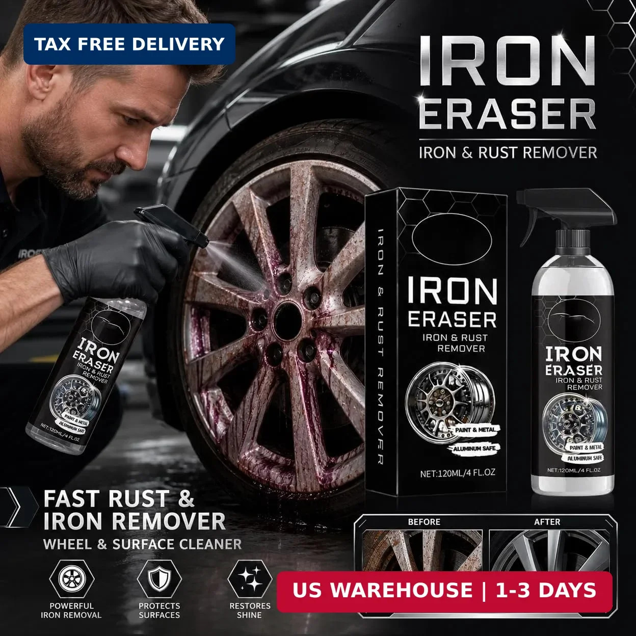 120ml Fast Iron and Rust Remover Spray for Cars, Wheels, Paint and Metal | 120ml