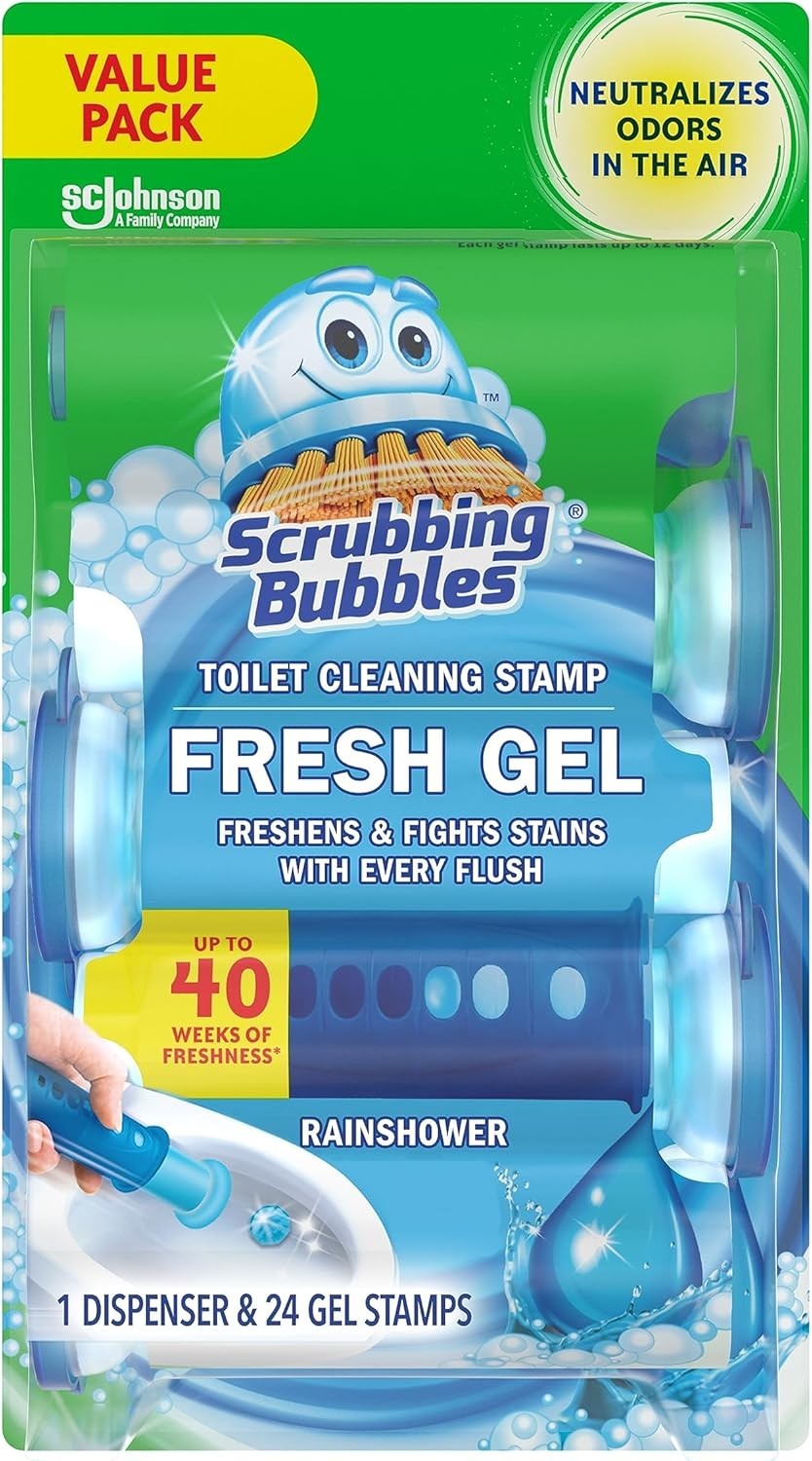 Flush-Activated Toilet Cleaning Gel Stamps – 24 Pack with Rainshower Freshness