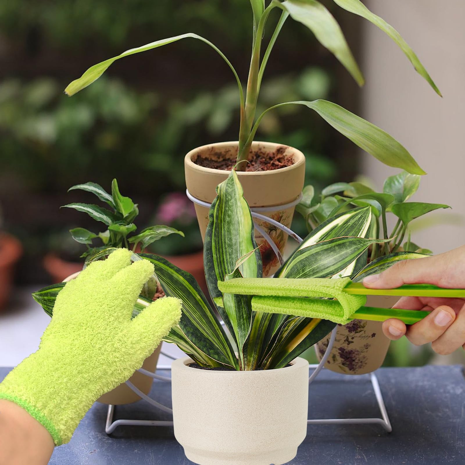 Leaf Cleaning Tongs with 2 Removable Sleeves and 1 Dusting Glove, Washable Re…