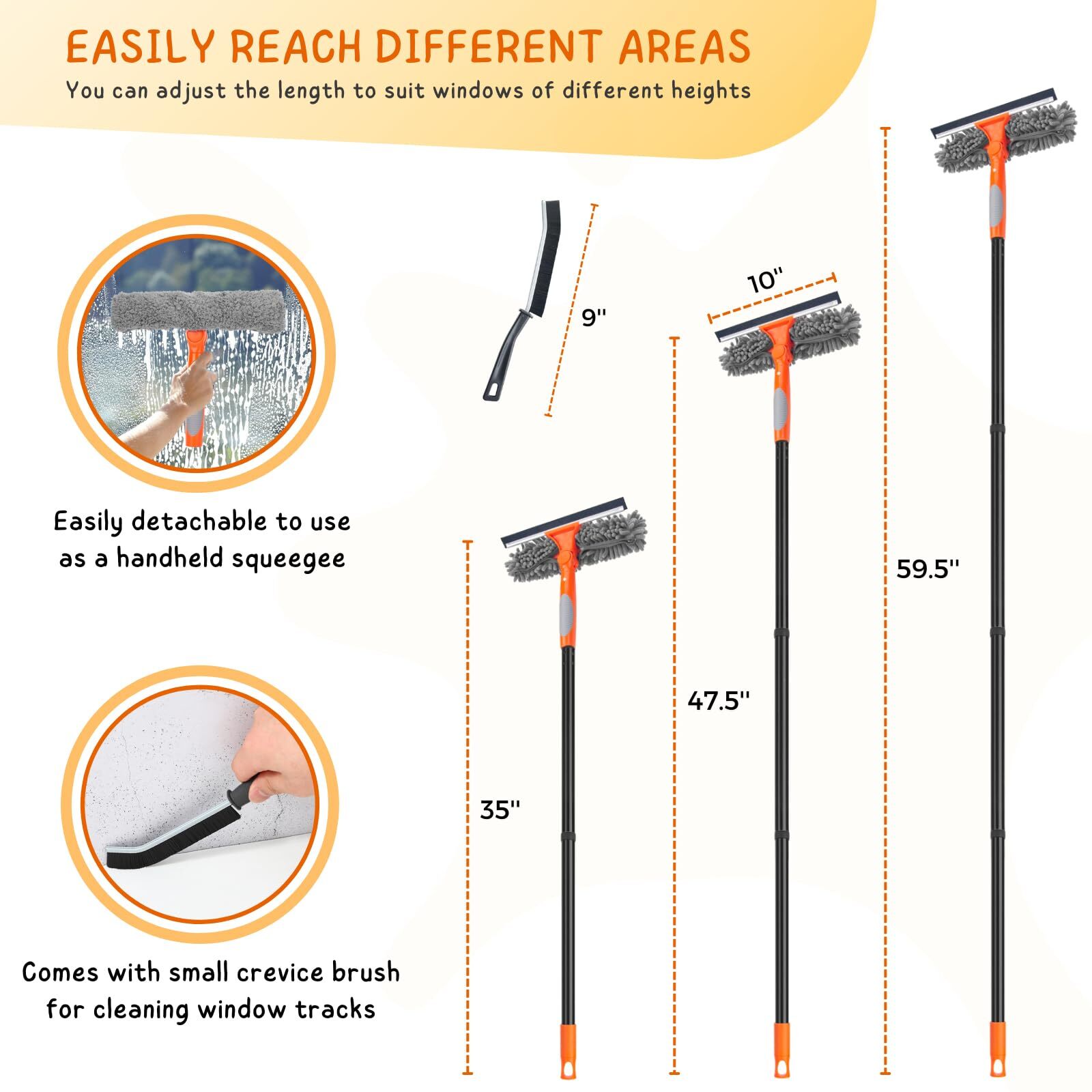 2-In-1 Professional Window Squeegee Cleaner w/ Extension Pole for Indoor Outdoor