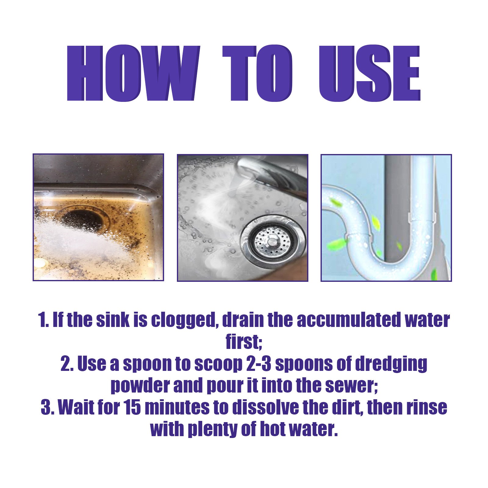 JAKEHOE Pipe Dredge Powder, Household Kitchen And Bathroom Drain Water Clogging