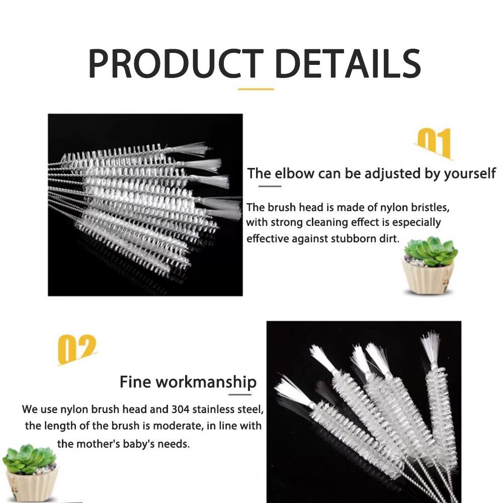 1-10PCS Nylon Straw Cleaner Cleaning Brush Small Long Handle Inner Hole Brushes
