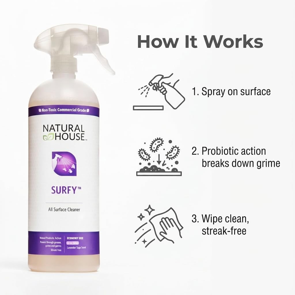 Natural House Surfy – Plant-Based Enzyme All-Purpose Cleaner Spray – Multi-Su…