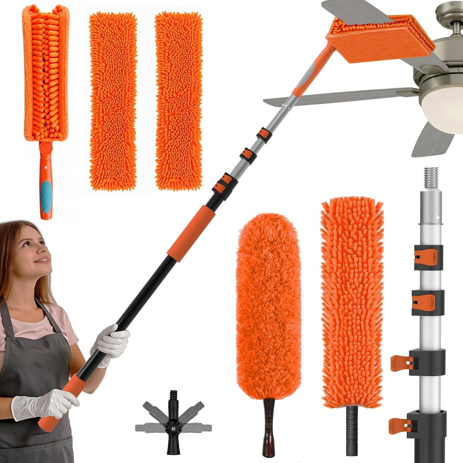 SISIUPASSIE 36FT Reach Ceiling Fan Cleaner Duster, Ceiling Fan Blade Cleaner wit