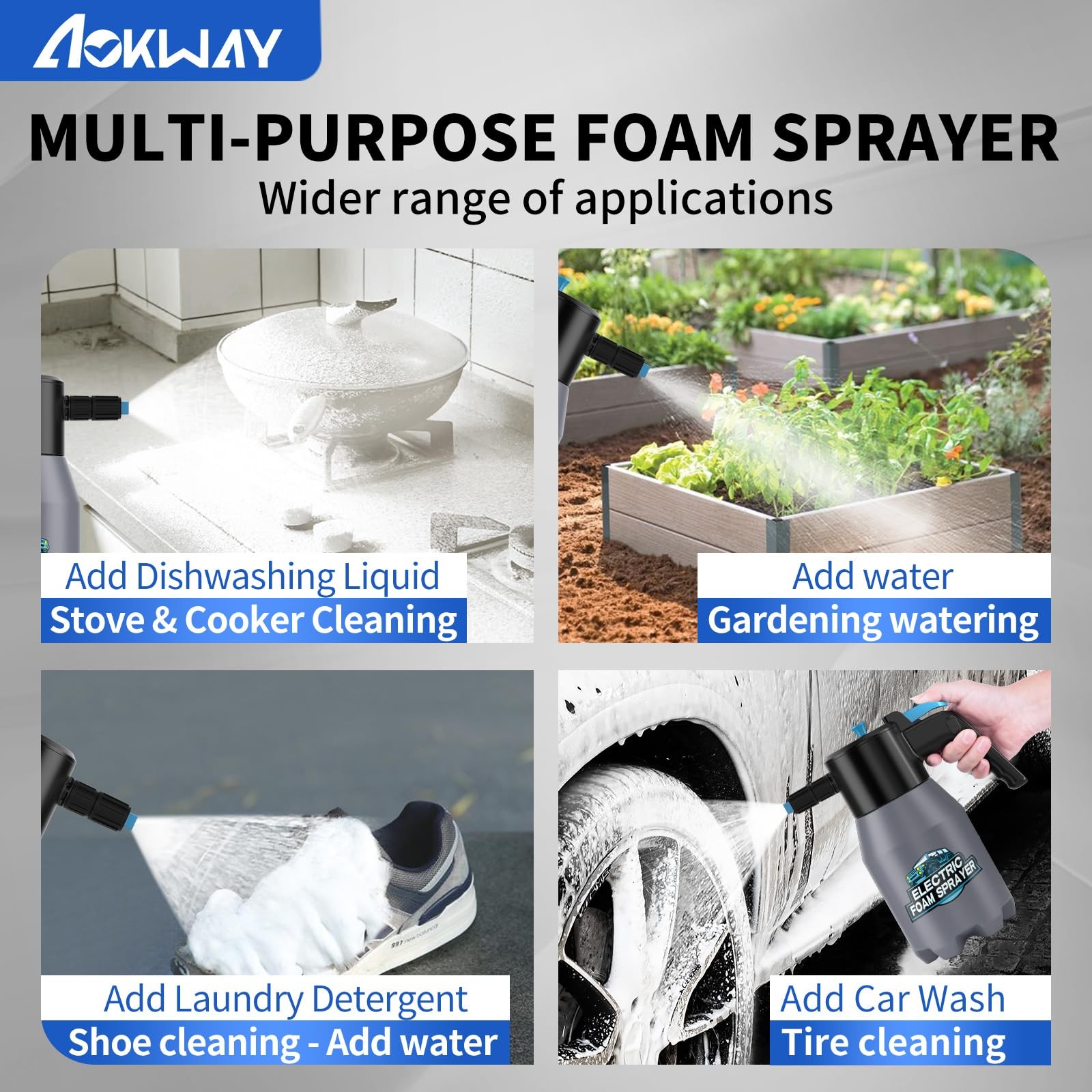 aokway Electric Foam Sprayer Car Wash, Pump Sprayer Battery Powered Rechargea…