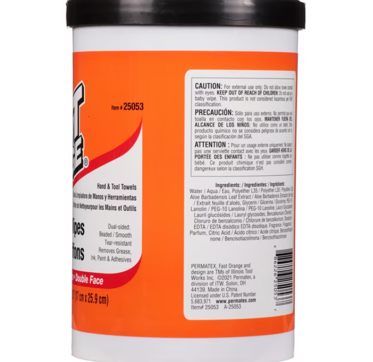 4 Pack Permatex Fast Orange Hand Cleaner Wipes, 72-Count Container Clean Scent