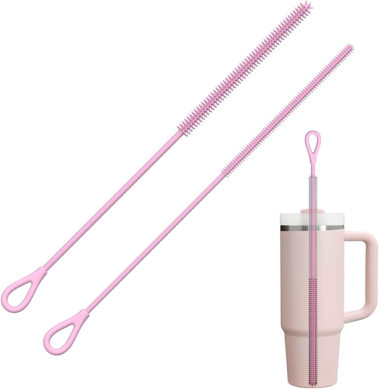 Silicone Straw Cleaner Brush, 2Pcs Reusable Straw Brush Extra Long for Cleani…