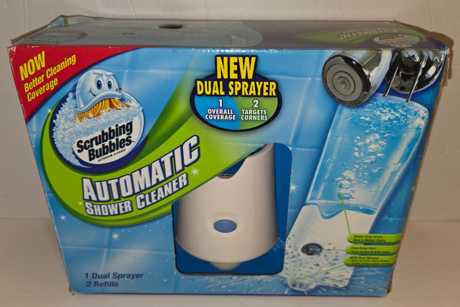 (NEW) Scrubbing Bubbles DUAL SPRAYER Automatic Shower Cleaner Kit with 2 Refills