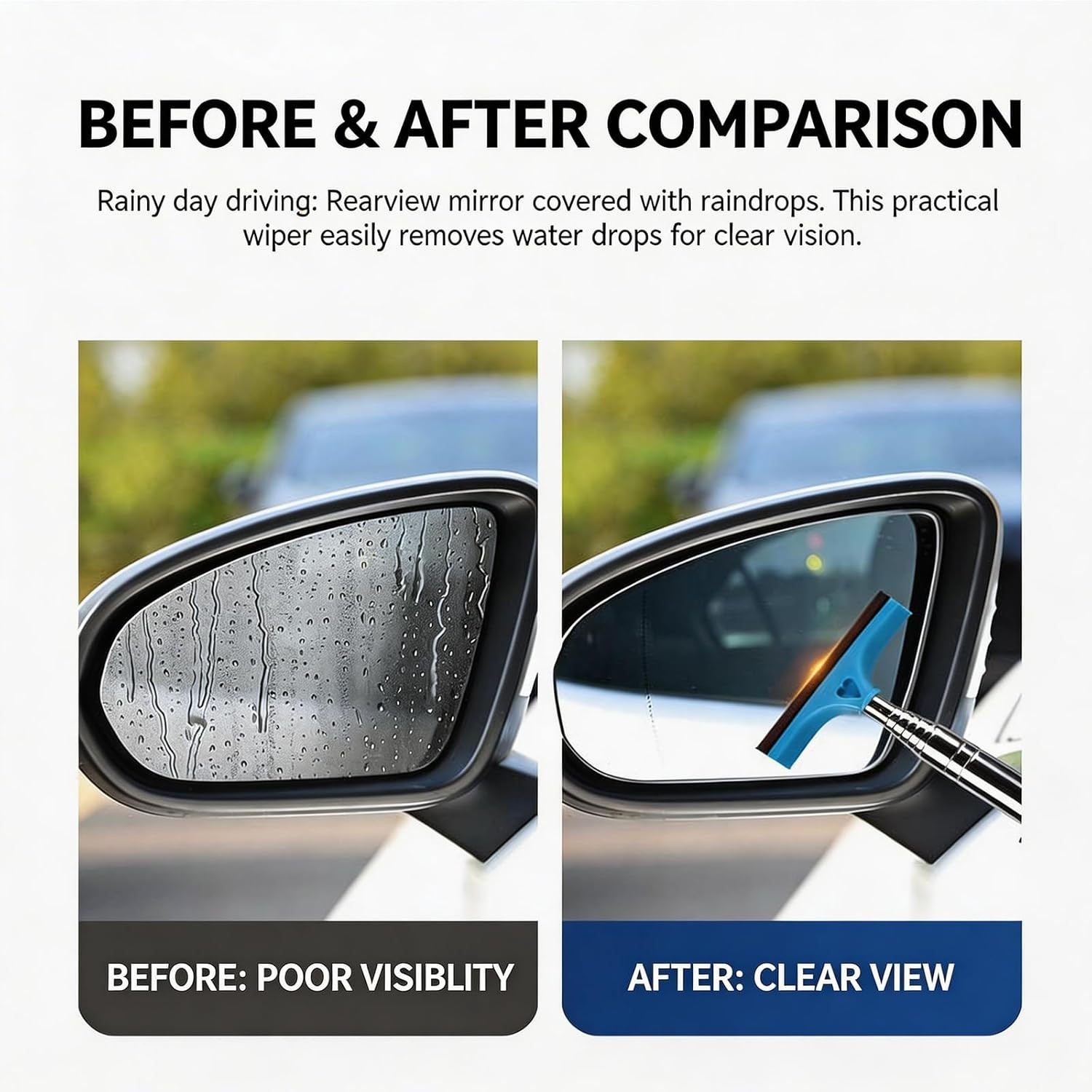 4 Pack All-Purpose Car Rearview Side Mirror Squeegee with Retractable Handle for