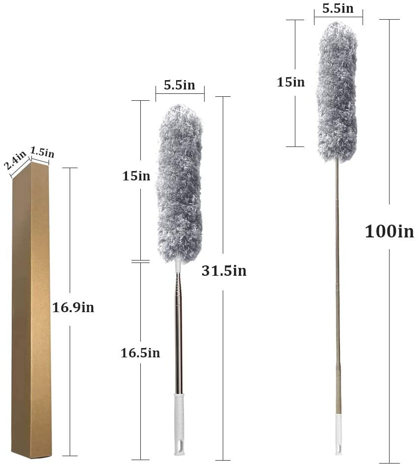 Feather Cleaning Duster with Handle Telescoping Extendable 100″ Extra Long Pole