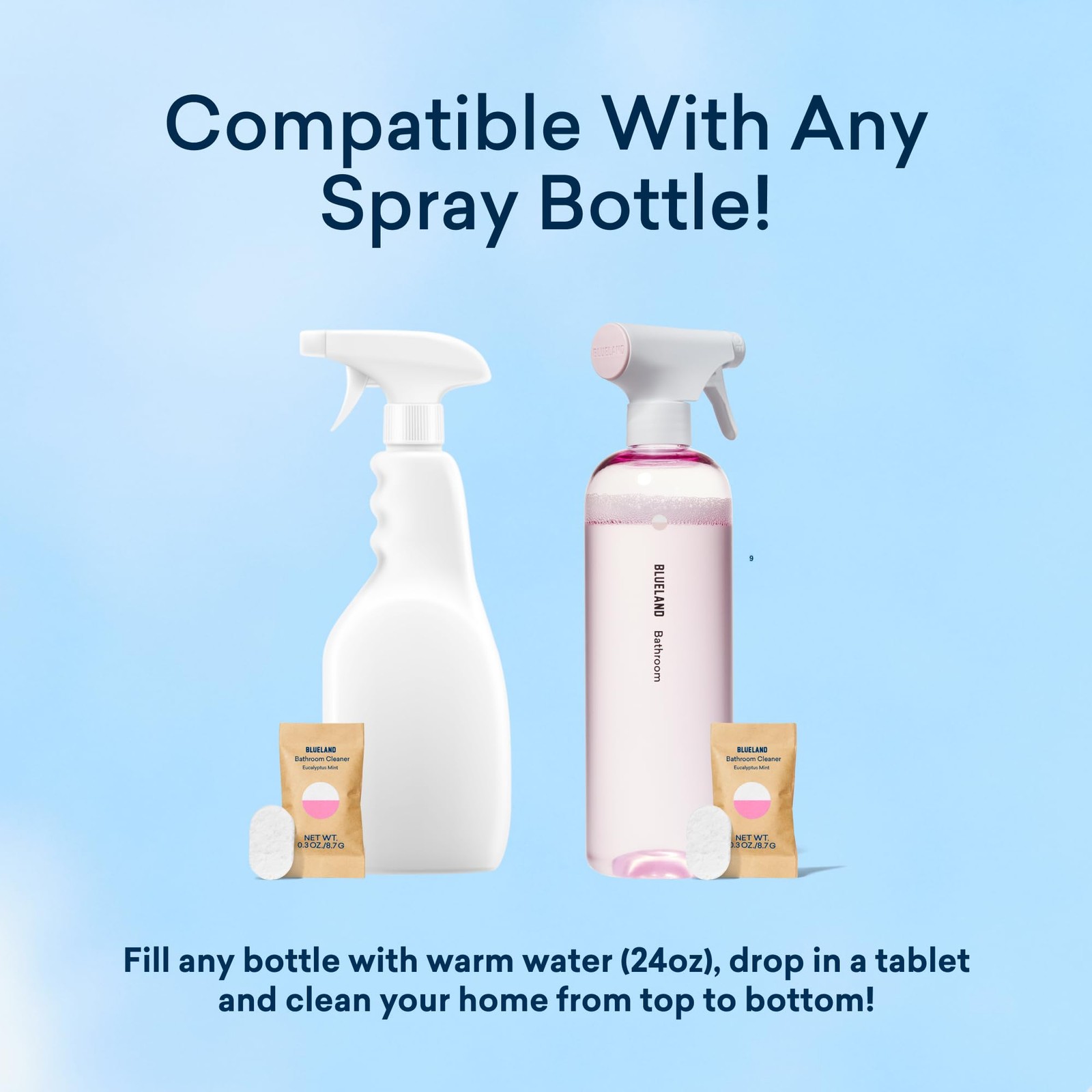 Bathroom Cleaner, Starter Set, Eucalyptus Mint Scent, Spray Bottle with 4 Ref…
