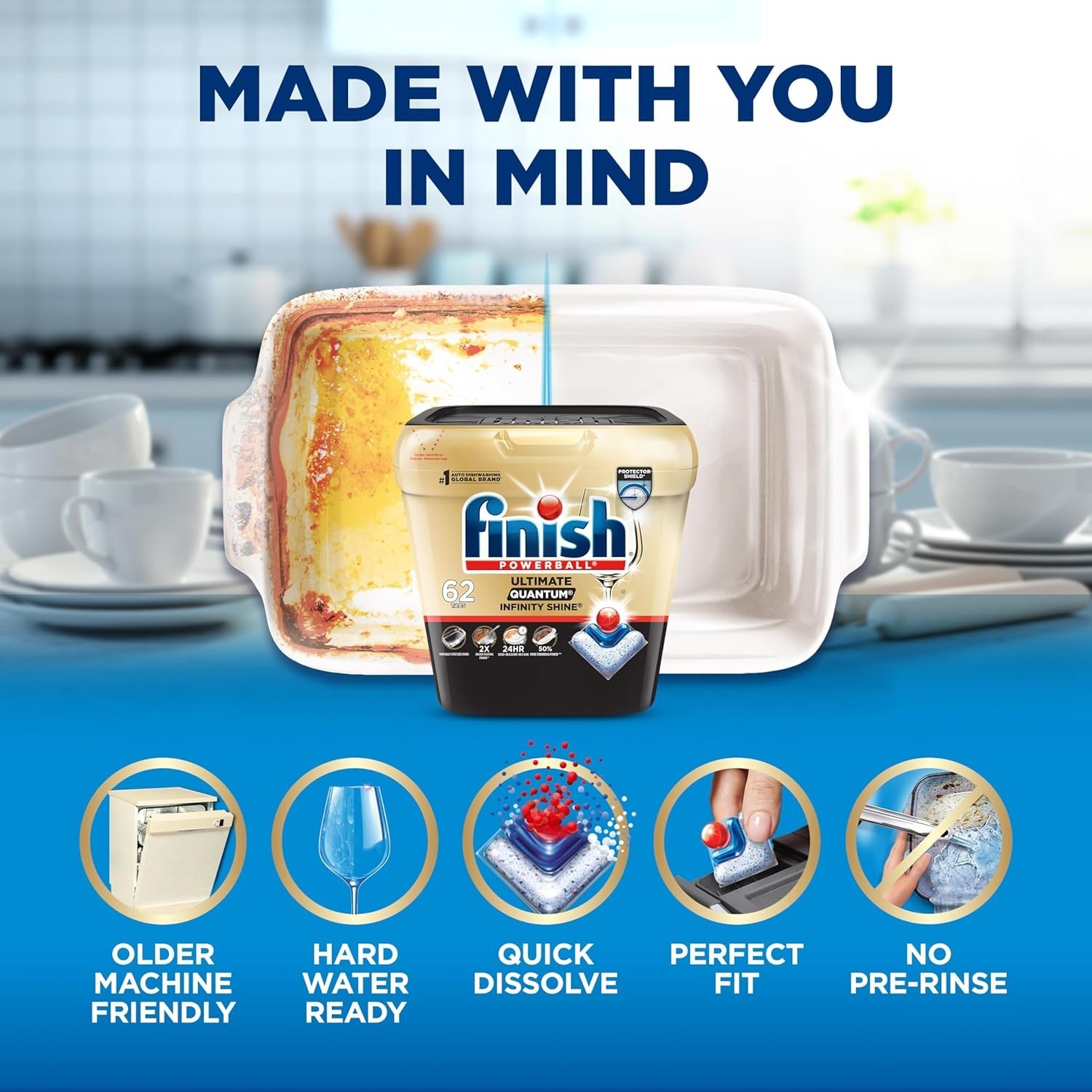 Finish Ultimate Quantum Infinity Shine Dishwasher Pods, New & Improved Formula,