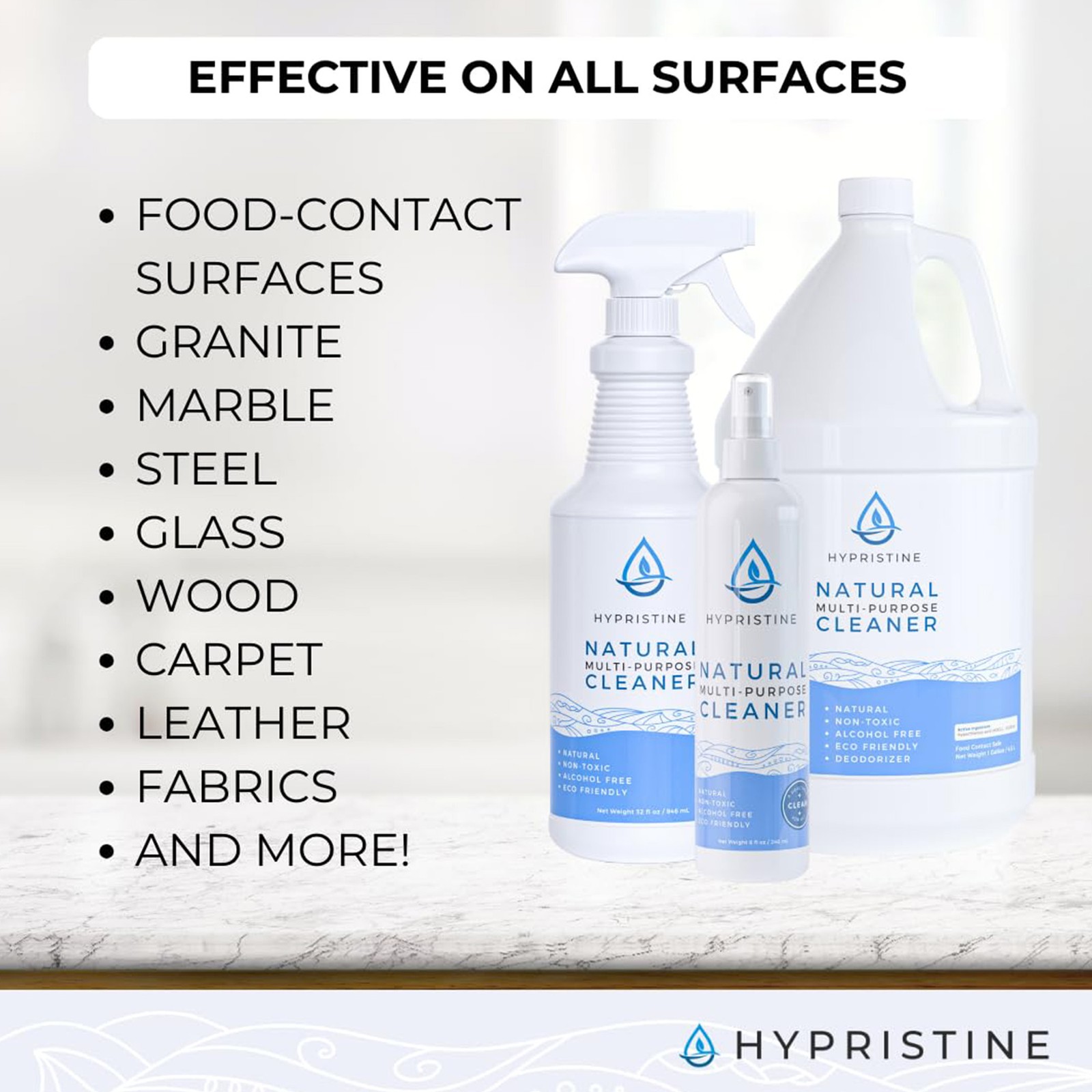 Hypristine Natural Multipurpose Surface Cleaner, 32oz Spray & 2 1 Gallon Bottles