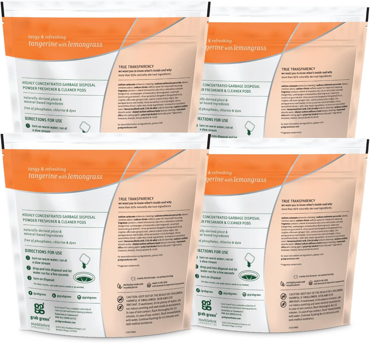 Grab Green Naturally-Derived, Tangerine with Lemongrass, 12 Pods (4-Pack), Miner