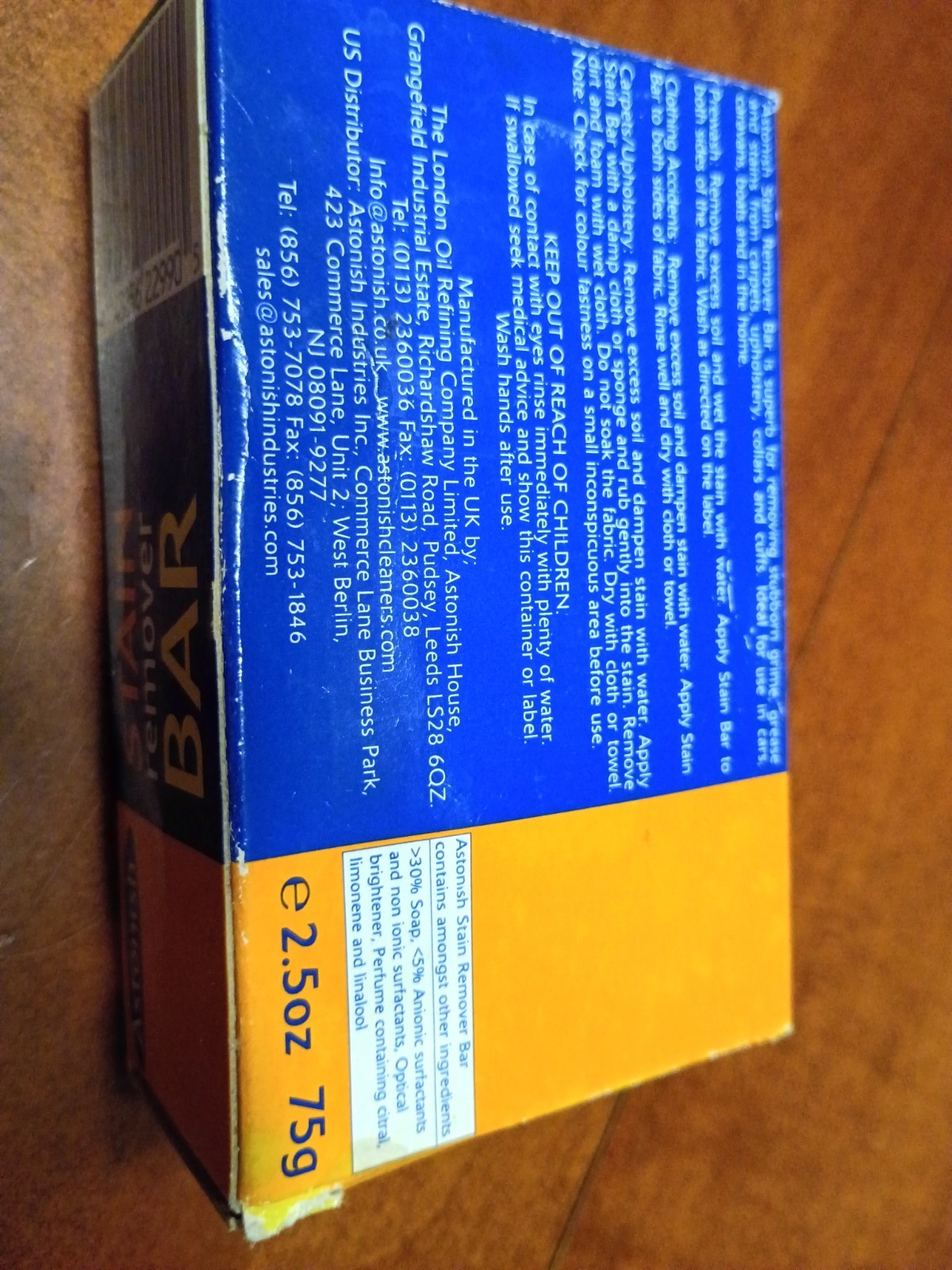 Astonish Stain Remover Bar Clothes Carpet Upholstery Pre Laundry Fabric 75g.